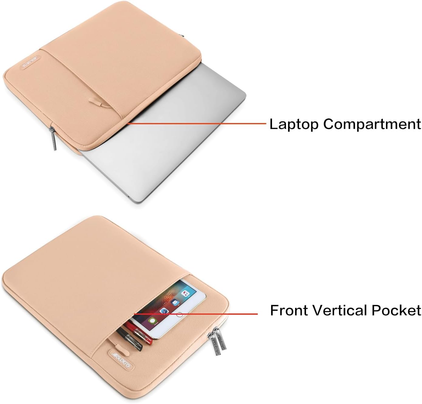 MOSISO Laptop Case 13.3 inch, 13-13.3 inch Laptop Sleeve Compatible with MacBook Air/Pro 13/Pro 14 M5 M4 M3 M2 M1, HP Dell ASUS Lenovo,Polyester Vertical Computer Sleeve Bag with Pocket, Peach Fuzz
