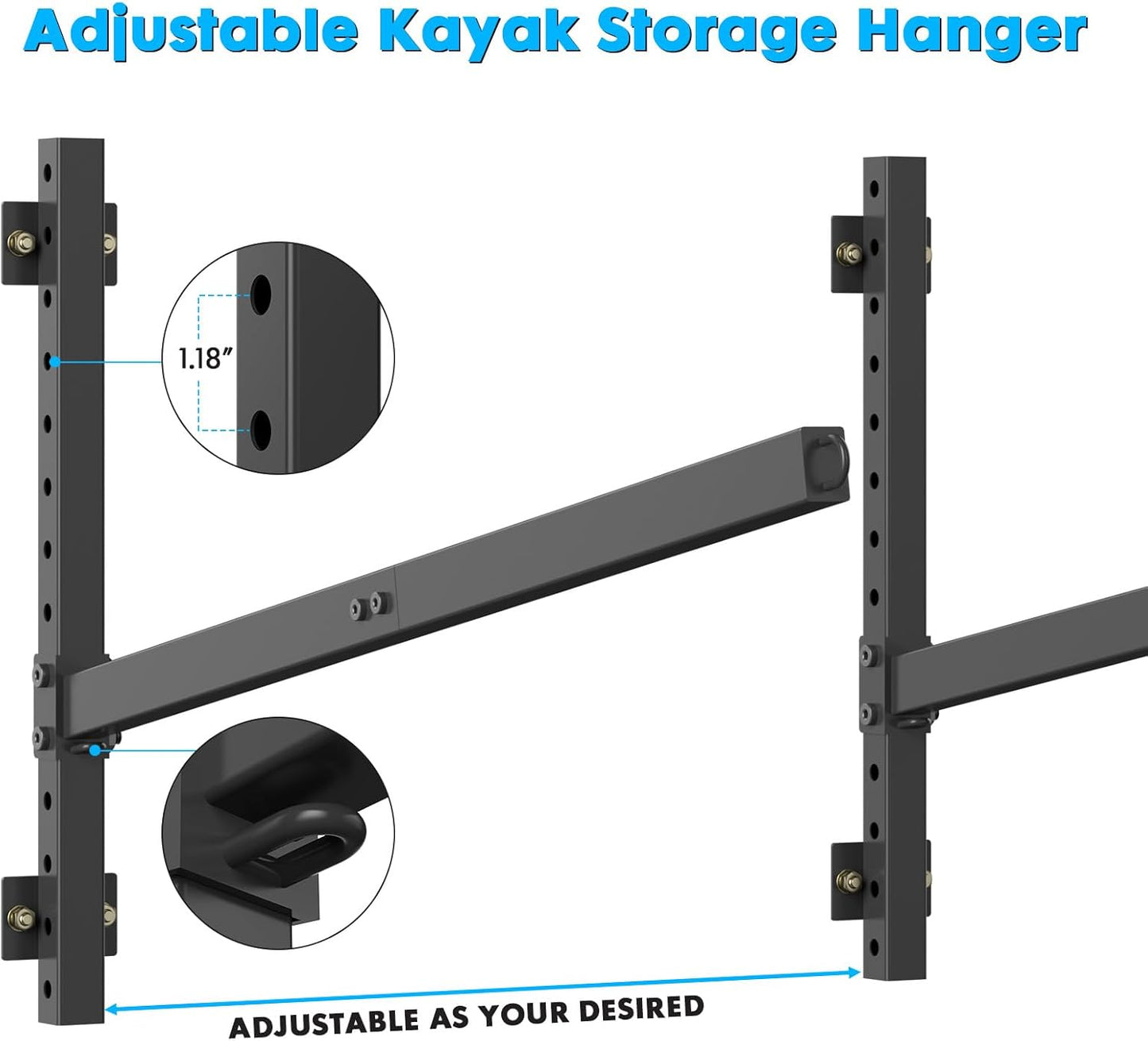 Kayak Storage Rack Heavy Duty, Adjustable Wall Mount Hanger for Indoor Garage & Outdoor Storage, Storage Rack for Kayak, Canoe, Surfboard & Paddle Board (Kayak Storage Rack Wall Mount 2)