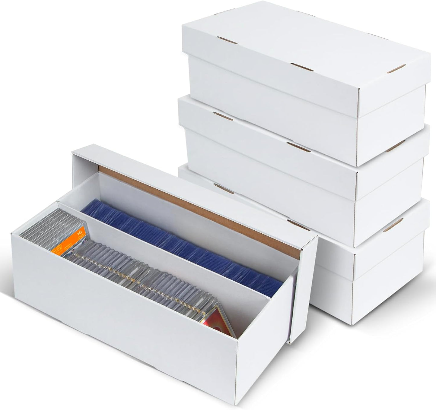 4 Pack Trading Card Storage Box - 2 Rows, Cardboard Storage Box holds 320+ Top Loaders, Graded Card Holder Organizer Case fits PSA/HGA Slabs