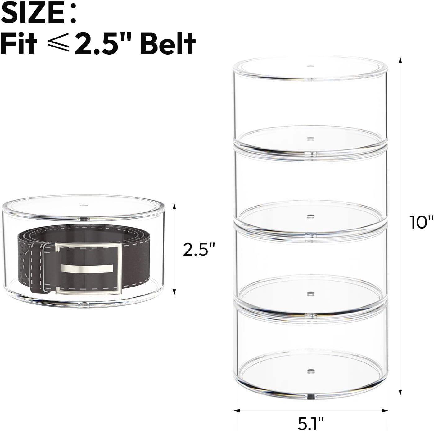 Belt Organizer for Closet Storage: Clear Acrylic 8-Layer Stackable Belt Box, Space-Saving Neat Case Holder