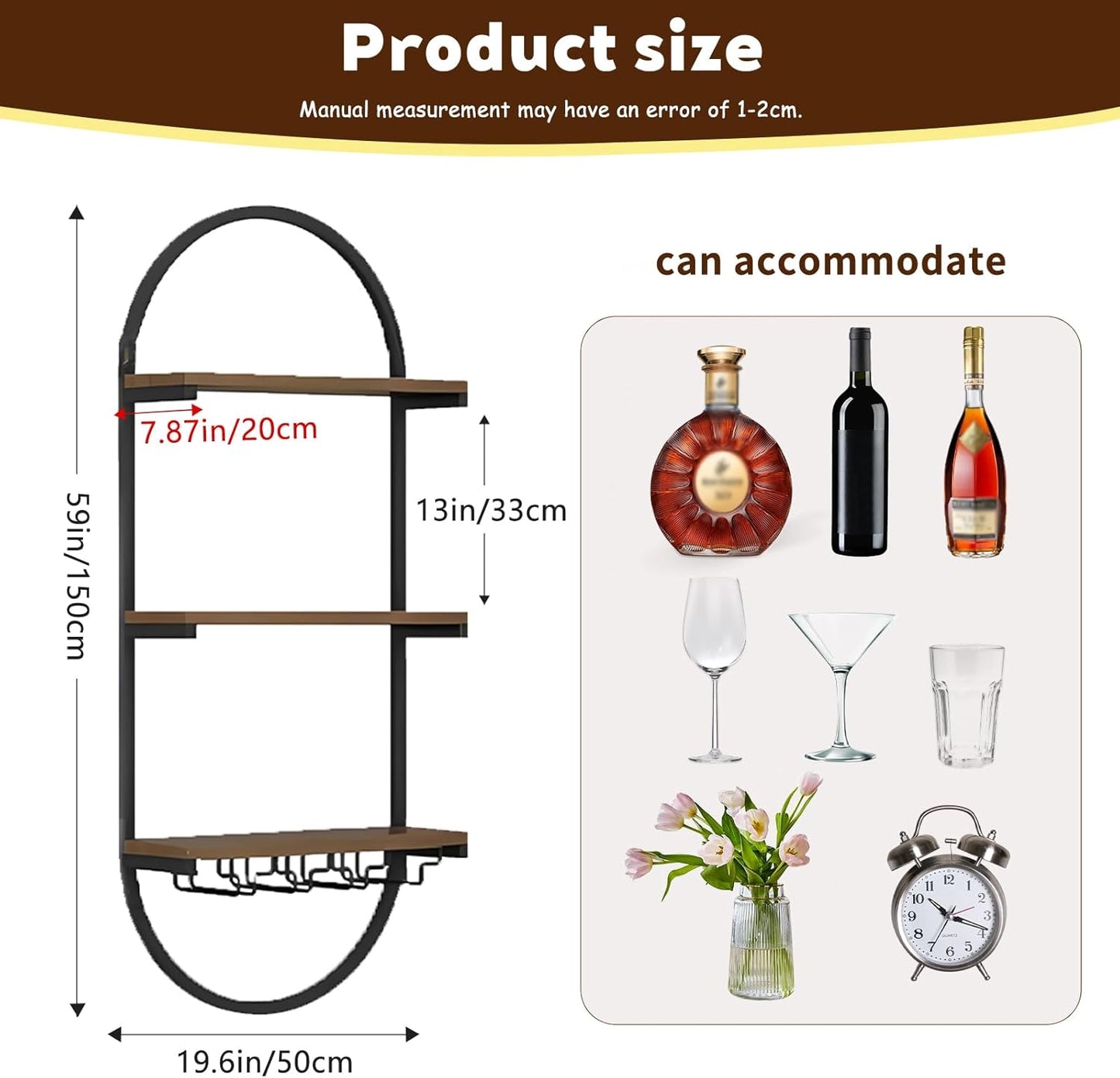 Wall Mount Wine Rack, 3-Tier Metal Oval Design Wine Rack Wall Mounted, Wine Bottle Holder for Home Bar, Wine Kitchen Storage Liquor, Champagne (Black, 4PCS)
