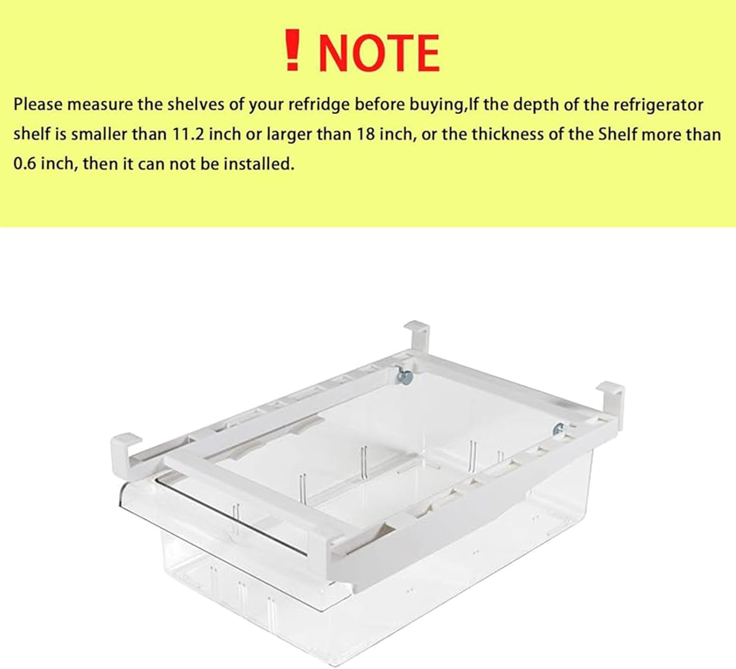 YekouMax Fridge Drawer Organizer, Refrigerator Organizer Bins, Pull Out with Handle, Fridge Shelf Holder Storage Box, Clear Container for Food,Drinks,Fit for Fridge Shelf Under 0.6" (2 Pack Medium)