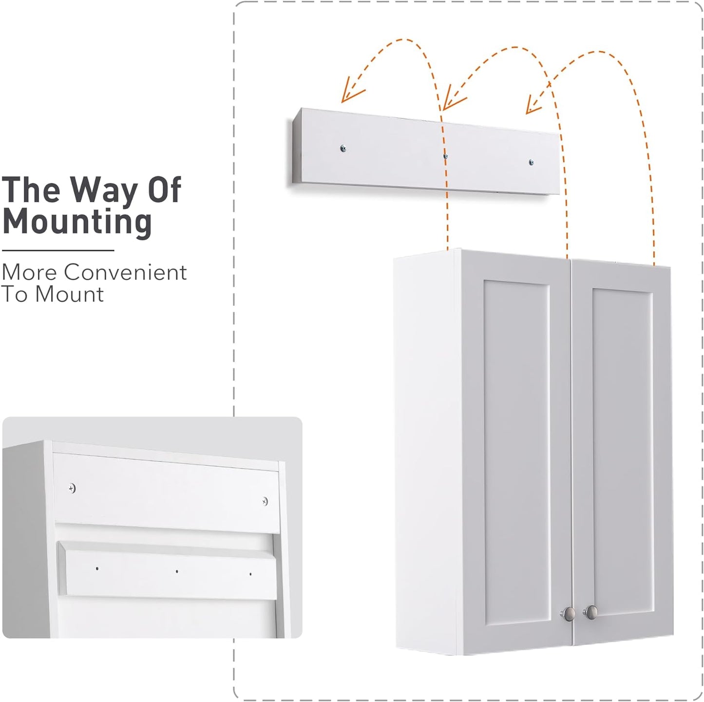 White Wall Mount Cabinet, MDF Over The Toilet Storage Cabinet with Adjustable Shelves, Space Saver 2 Door Medicine Cabinet for Bathroom Laundry Kitchen, 19x 27in, No Paint Odor