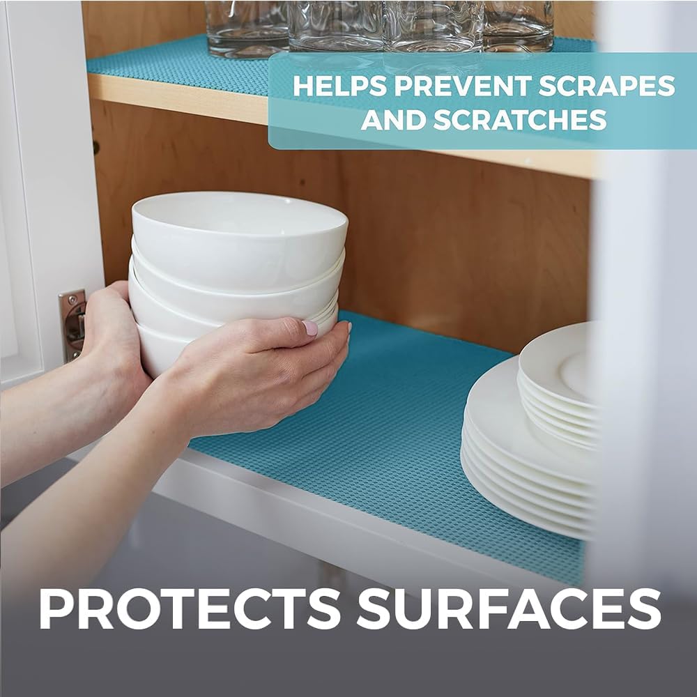 HOME GENIE Shelf Drawer and Cabinet Liner, Durable with Strong Grip, 17.5 in x 10 FT, Non Adhesive Liners Protect Kitchen Cabinets and Cupboard, Pantry, Bathroom Drawers and Shelves, Desks, Teal