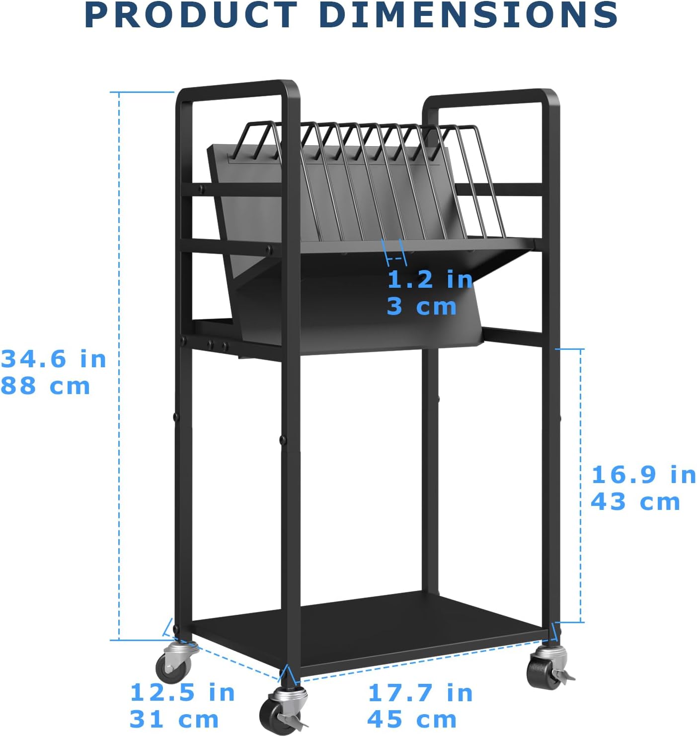 Metal Laptop Charging Station with Wheels, 12 Device Mobile Charging Cart for Laptops, Computers, Tablets and Chromebooks, Storage Rack for Office and Classroom