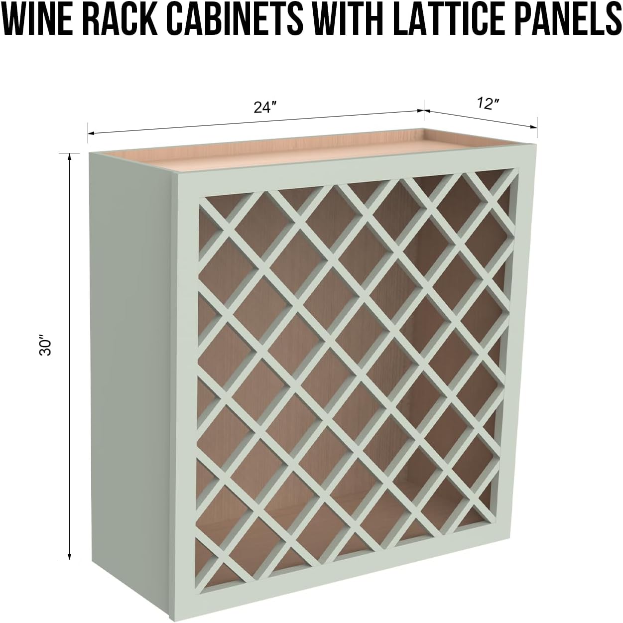 Solid Wood RTA Wine Bottle Rack Wall Cabinet with Lattice Panels - Wine Bottle Holder Storage for Bar, Pantry, or Dining Room and Kitchen(Jade Green, 24”W × 12”D × 30”H)