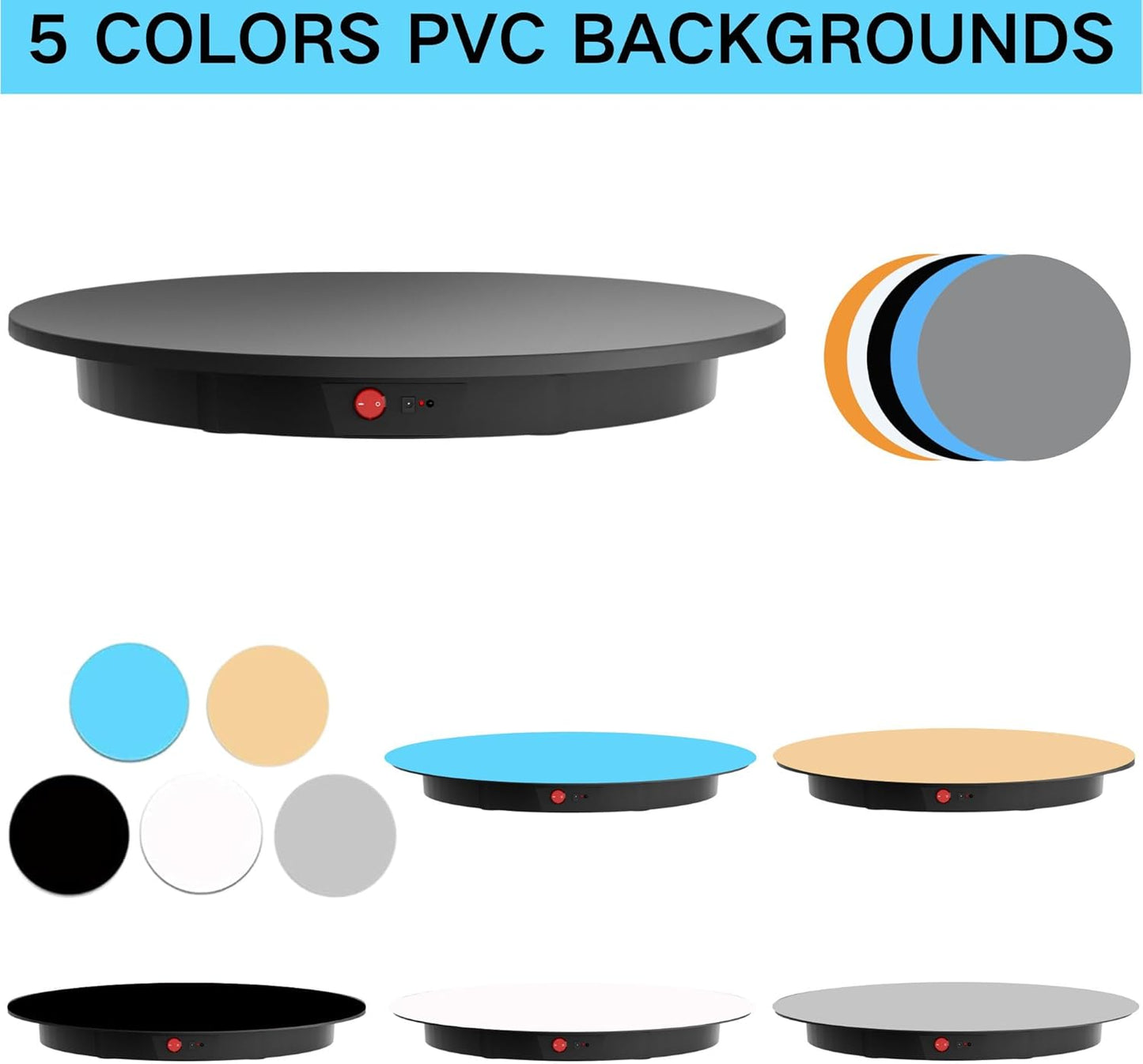 JAYEGT Motorized Rotating Display Stand ,330 Lbs Load ，360 Degree Electric Rotating Photography Turntable For Products Display，Video Show, Outdoor Show，Remote Control+5 Colors Backgrounds(Black / 16.5inch / Rechargeable)
