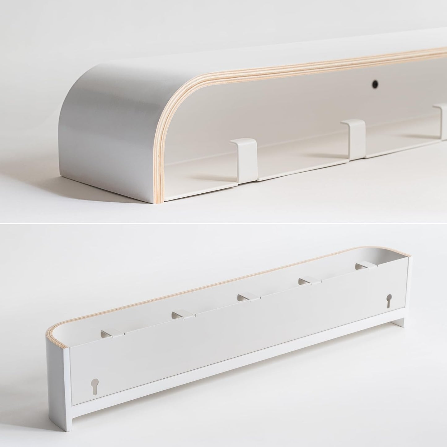 Kazai. Wall-Mounted Coat Rack 'Toke' - Modern Design Coat Rack with Hidden Wall Hooks - Solid Wood Veneer Panel Coat Hanger - White