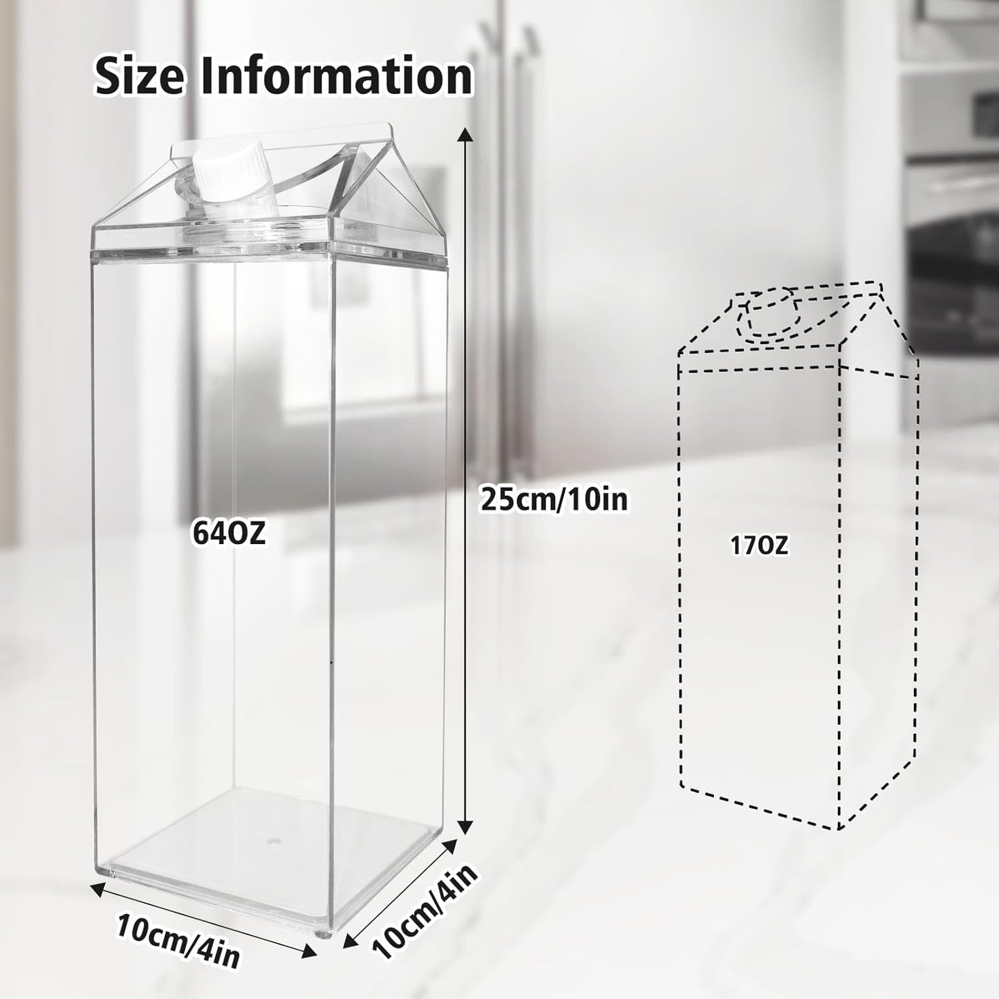 64 Oz Large Clear Milk Carton Container Plastic Square Milk Water Bottle Milk Container for Refrigerator for Outdoor Climbing Tour or Camping (2 Pcs)