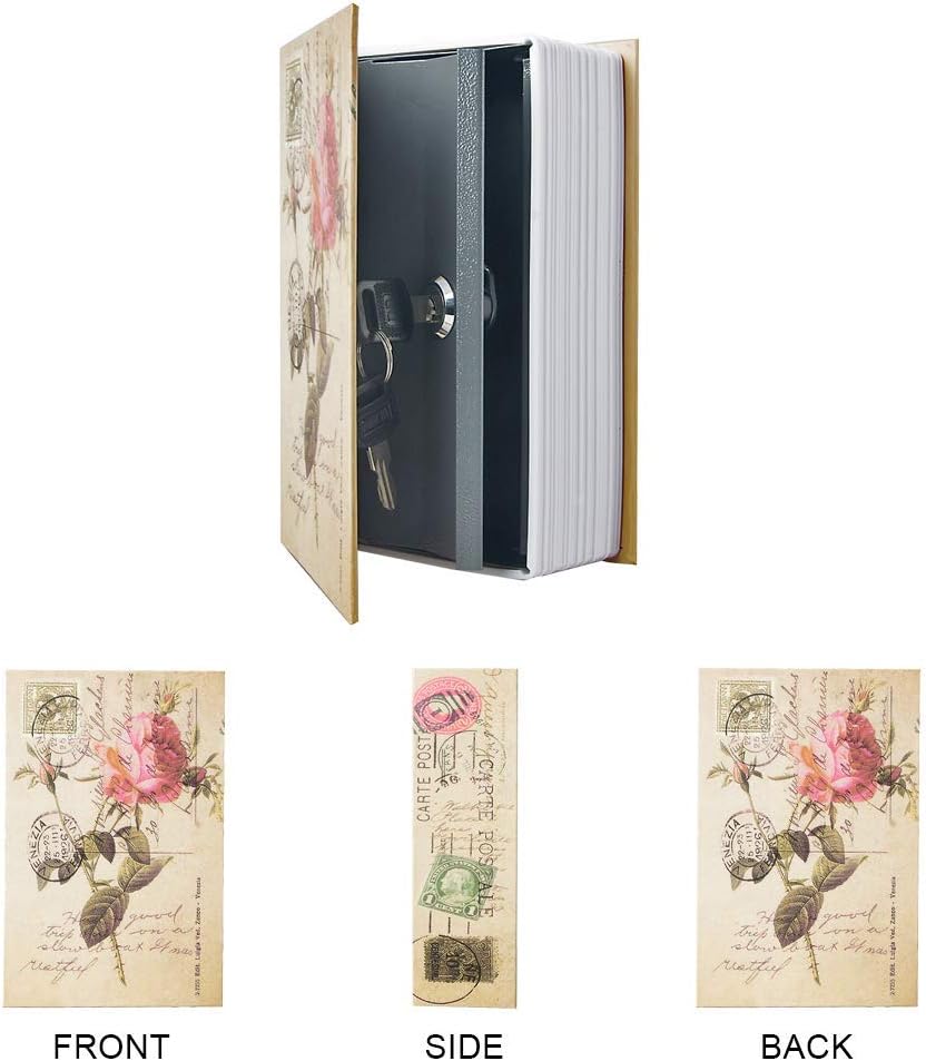 Diversion Book Safe Storage Box (9.5"×6"×2.2"), Dictionary Secret Safe Can with Security Key Lock, Diversion Book Hidden Safe (Rose,Key)