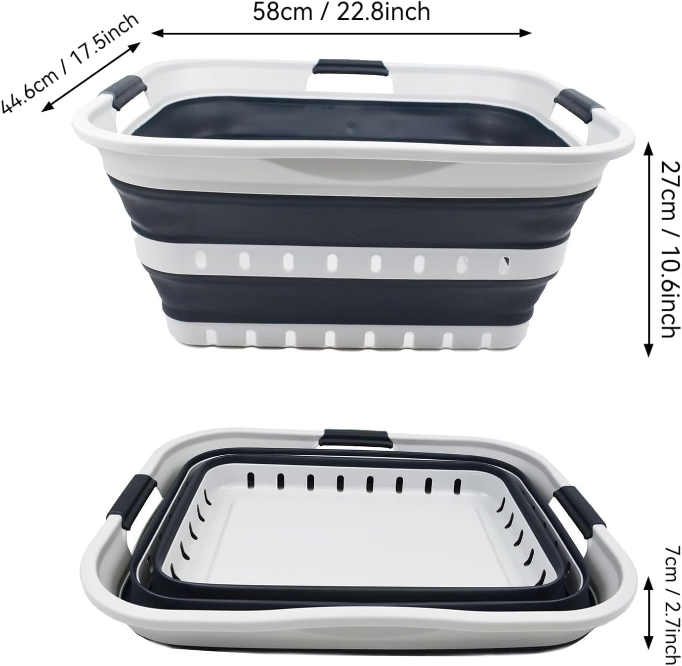 SAMMART 42L (11 gallon) Collapsible Plastic Laundry Basket - Foldable Pop Up Storage Container/Organizer - Portable Basket - Space Saving Hamper (Grey/Slate Grey (Set of 2))