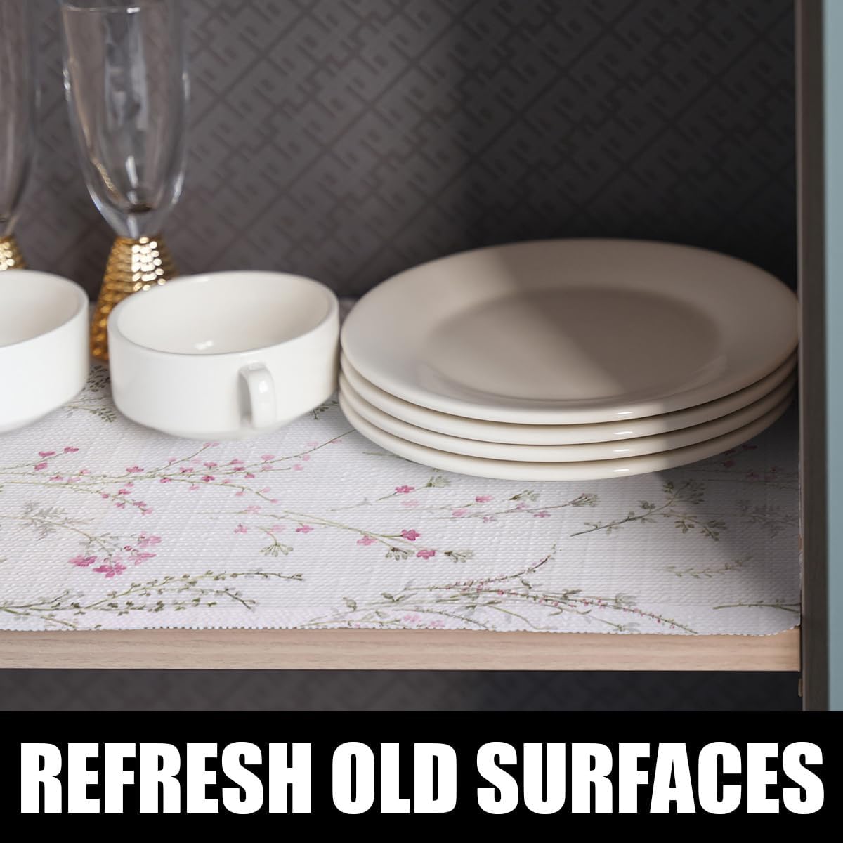 Floral Drawer and Shelf Liner for Cabinets 16IN x 20FT, Non-Adhesive and Strong Non-Slip Flower Shelf Cabinet Drawer Liners for Kitchen,Table,Bookshelves,Waterproof Cupboard Liner