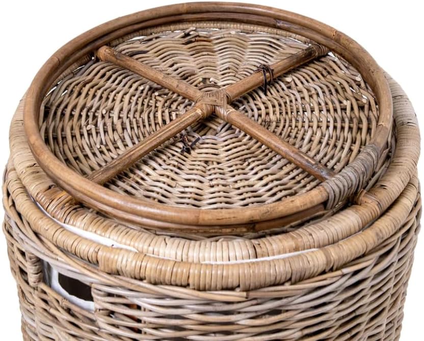The Basket Lady Round Wicker Laundry Hamper, Large, 19 in Dia x 25 in H, Serene Grey…