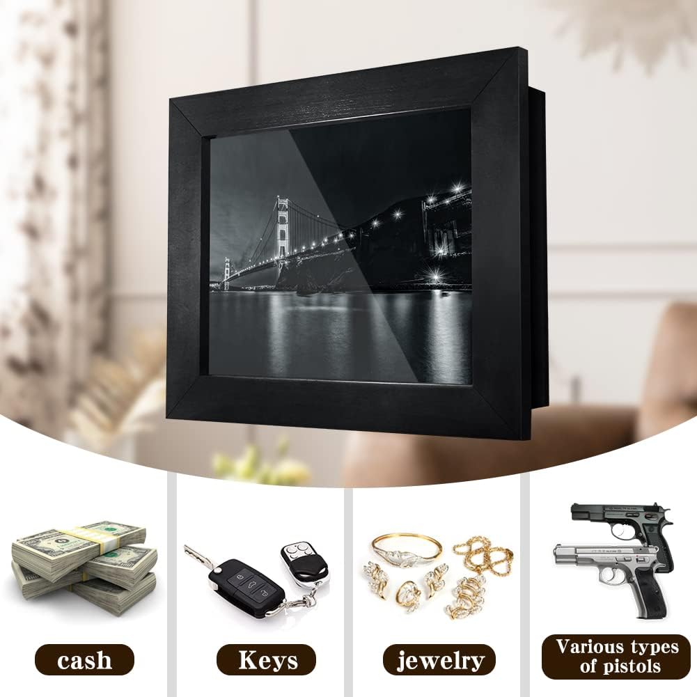 Hidden Gun Storage - Gun Safe Pistol Storage, 11"x14" Matted to 8"x10" Concealment Furniture Secret Decor Solid Wooden Handgun Picture Frames Box