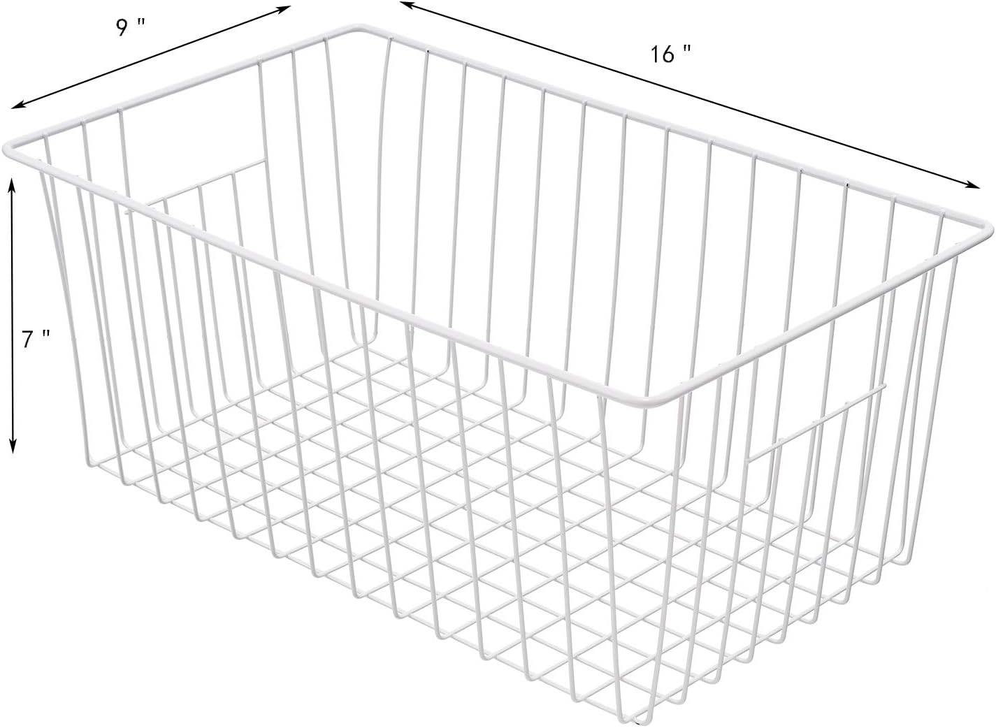 Large Wire Storage Baskets Freezer Baskets Organizer, Refrigerator Metal Wire Storage Divider, Wire Storage Basket with Handles for Kitchen, Pantry, Cabinet, Closets - Set of 3 (3, 16in x 10in x 7in)
