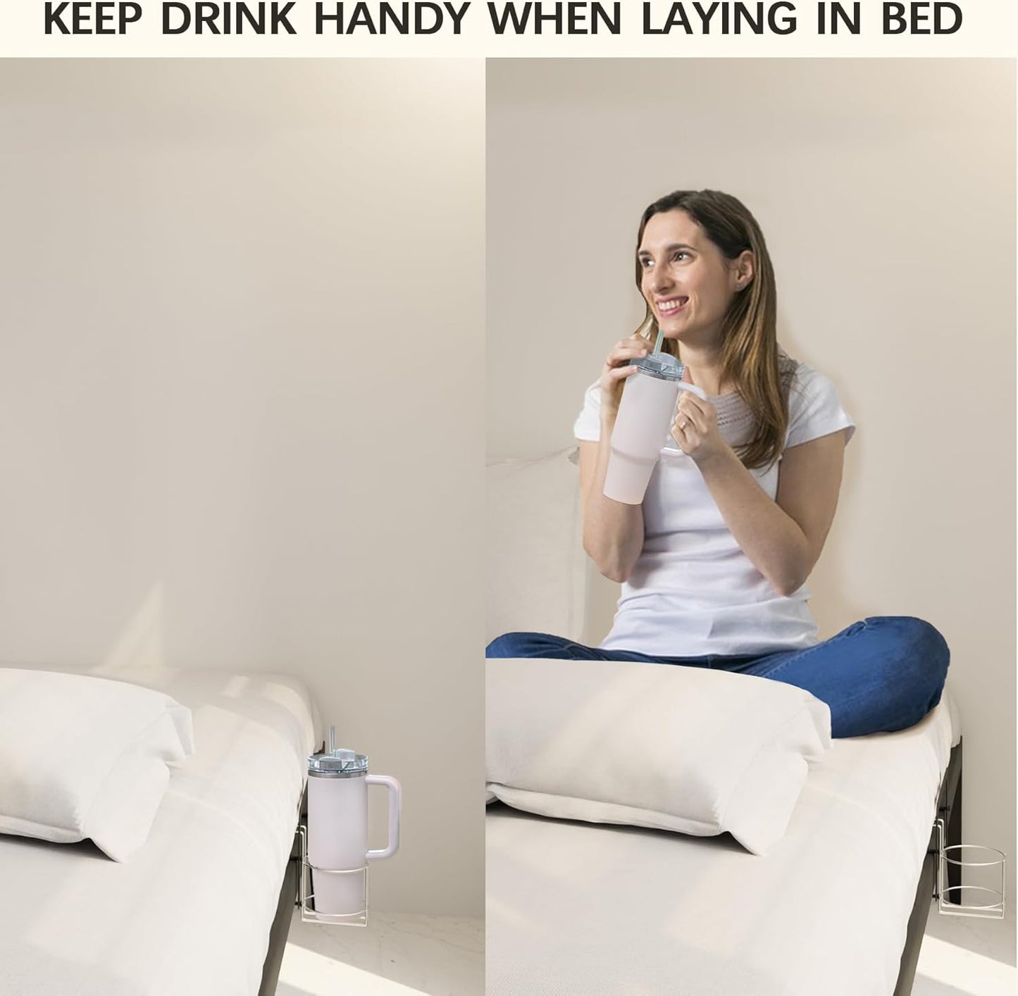 Bed Cup Holder(Diameter: 3.3IN) Drink Holder Water Bottle/Glass Organizer for 2.5 * 2.5" Square Columns Wood Dorm Room Bunk Bed Crib, Metal Toddle Bed,Loft Bedside, Headbed