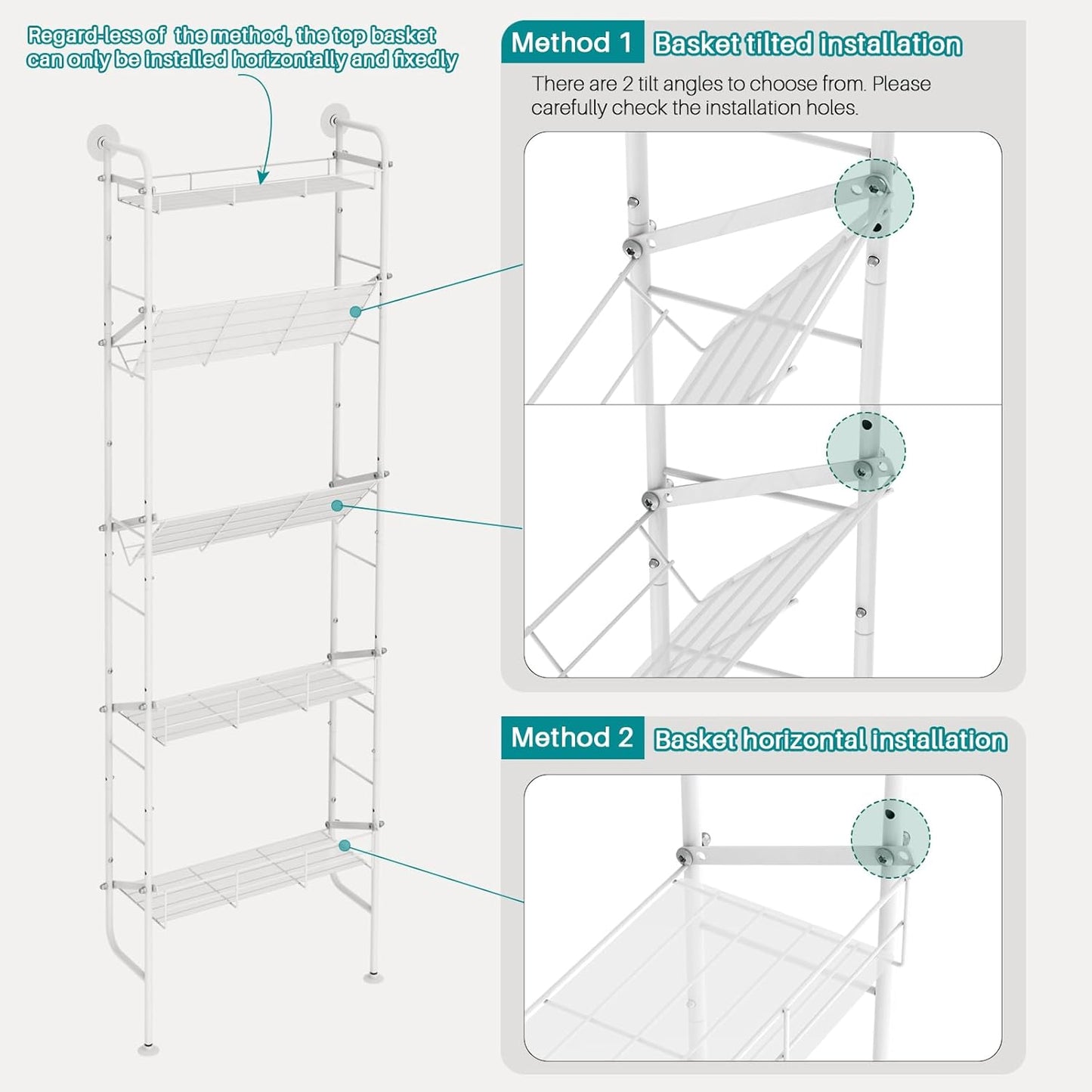 bukfen Behind The Door Organizers,5-Tier Narrow Bathroom Kitchen Shelf,Kitchen Corner Shelf Stand,Wall Storage,Spice Racks,Book Shelf,Behind The Door Storage,Multi Functional Shelf for Home,1 Pack