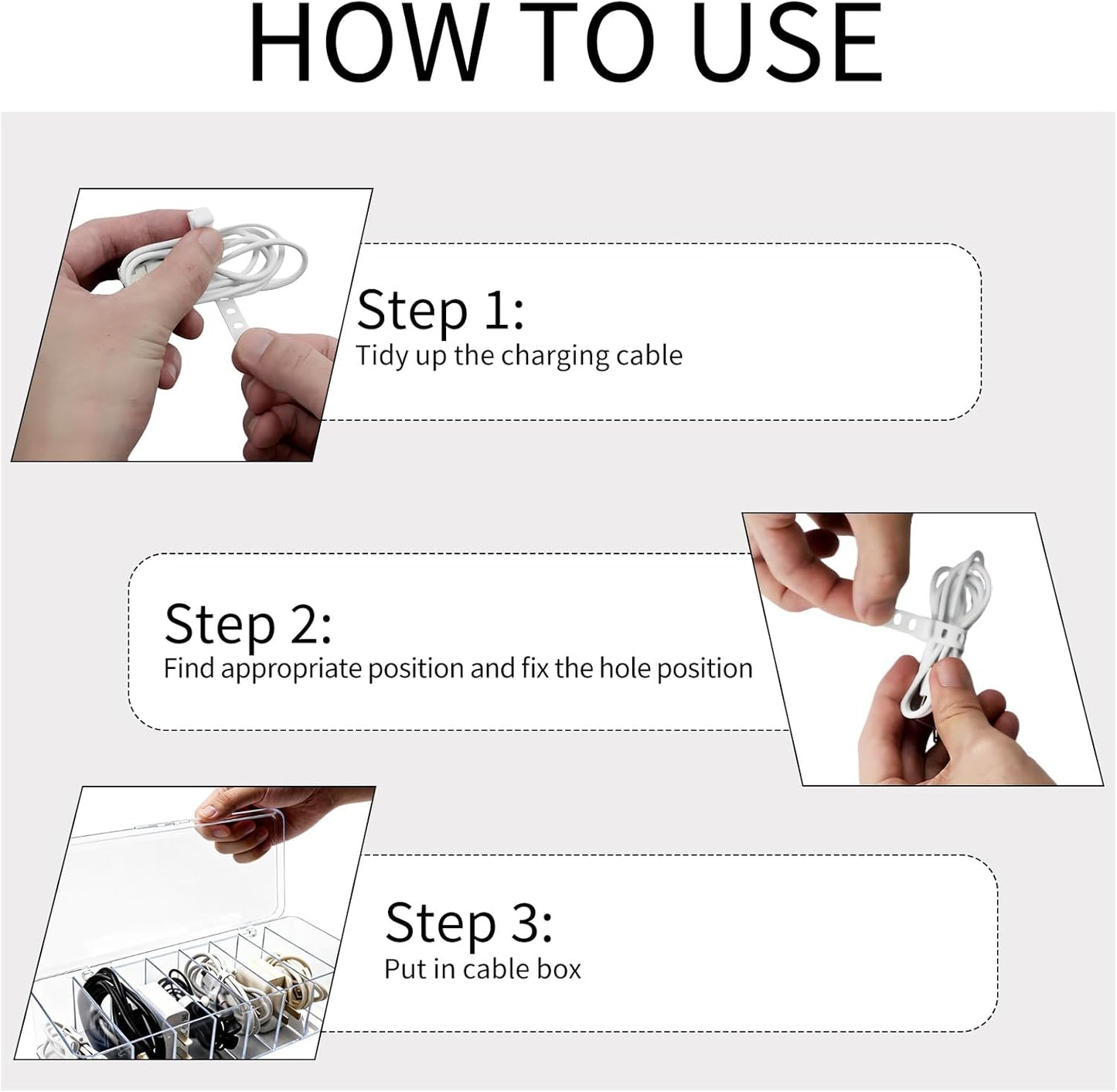 Cheardia 4 Pack Cable Storage Organizer, 10 In Plastic Cord Storage Box with 30 Wire Ties, Clear Charger Organizer with Lid for Office Home Desk Accessories