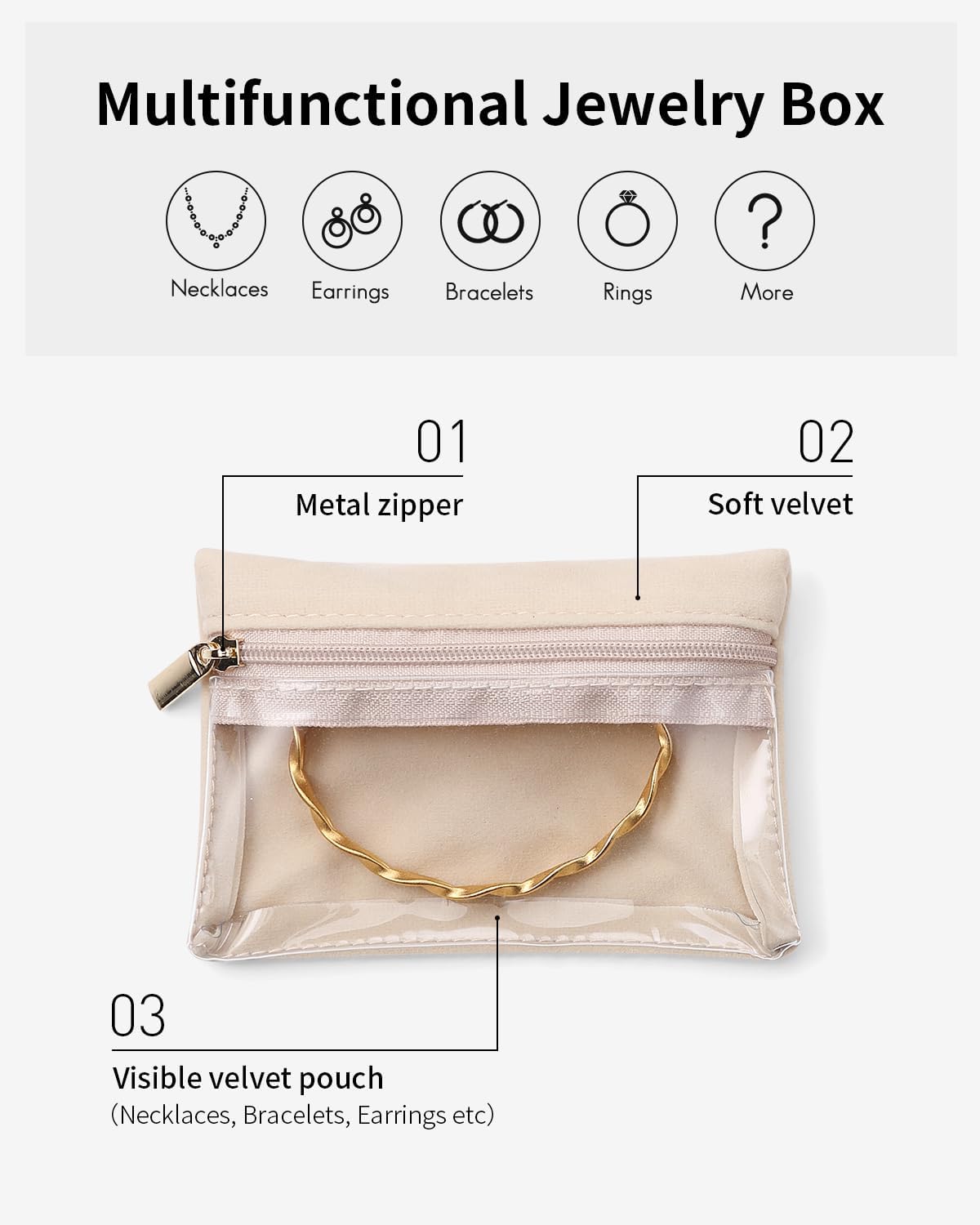 Vlando 6 Pcs Travel Jewelry Organizer Velvet Jewelry Pouch with Zipper Clear Travel Jewelry Bag for Travel Business Trip Jewelry Pouch for girls Mothers Day Gifts for Mom