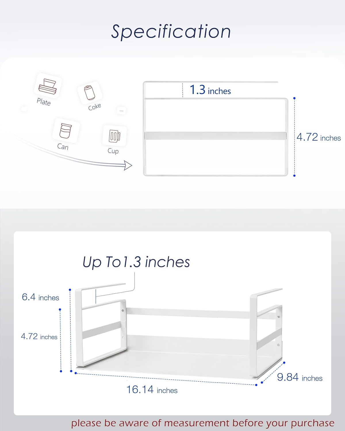 Nxconsu 2Pack Under Shelf Storage Basket Organizer Hanging Holder for Cabinet Pantry Kitchen Cupboard Desk Counter Bookshelf Organization Add-on Space Saver Heavy Duty Slide-in White Large