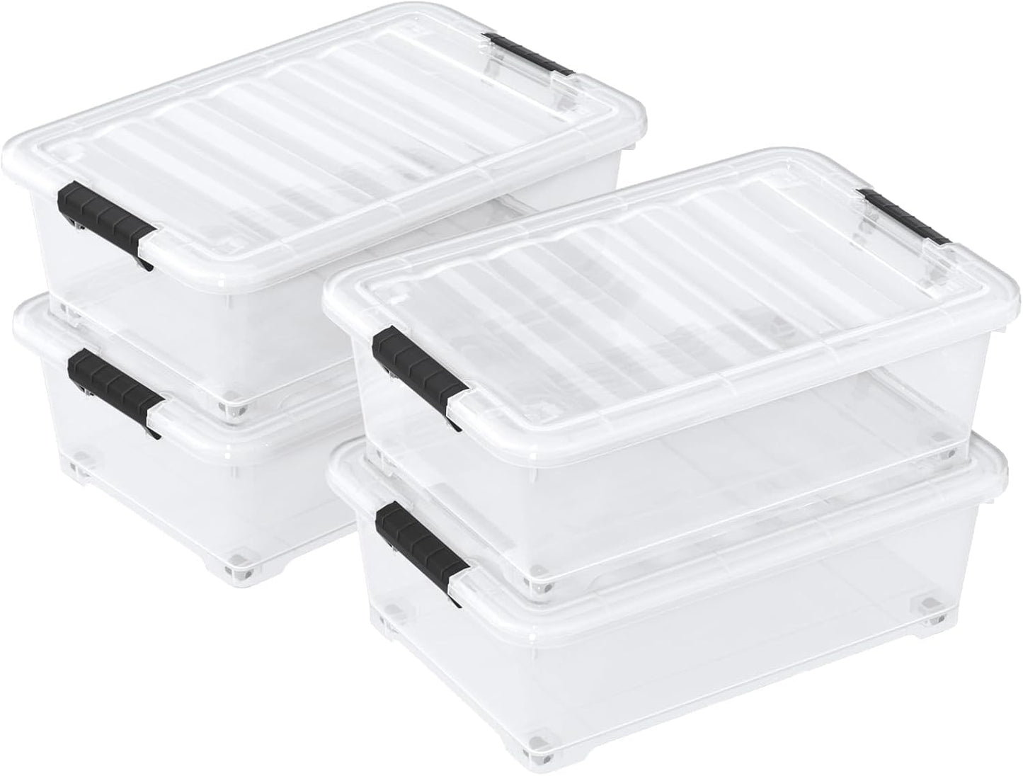 20 Quart Clear Under Bed Storage Box with Wheels, Plastic Under Bed Storage Bins, 4 Packs
