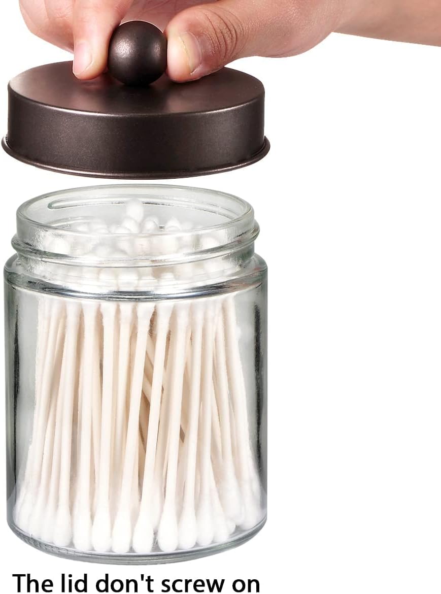 Amolliar 6Pc Apothecary Jars Bathroom Vanity Organizer- Rustic Farmhouse Decor Storage Canister with Stainless Steel Lids- Qtip Dispenser Holder for Q-Tips,Cotton Swabs,Rounds,Ball,Flossers (Bronze)