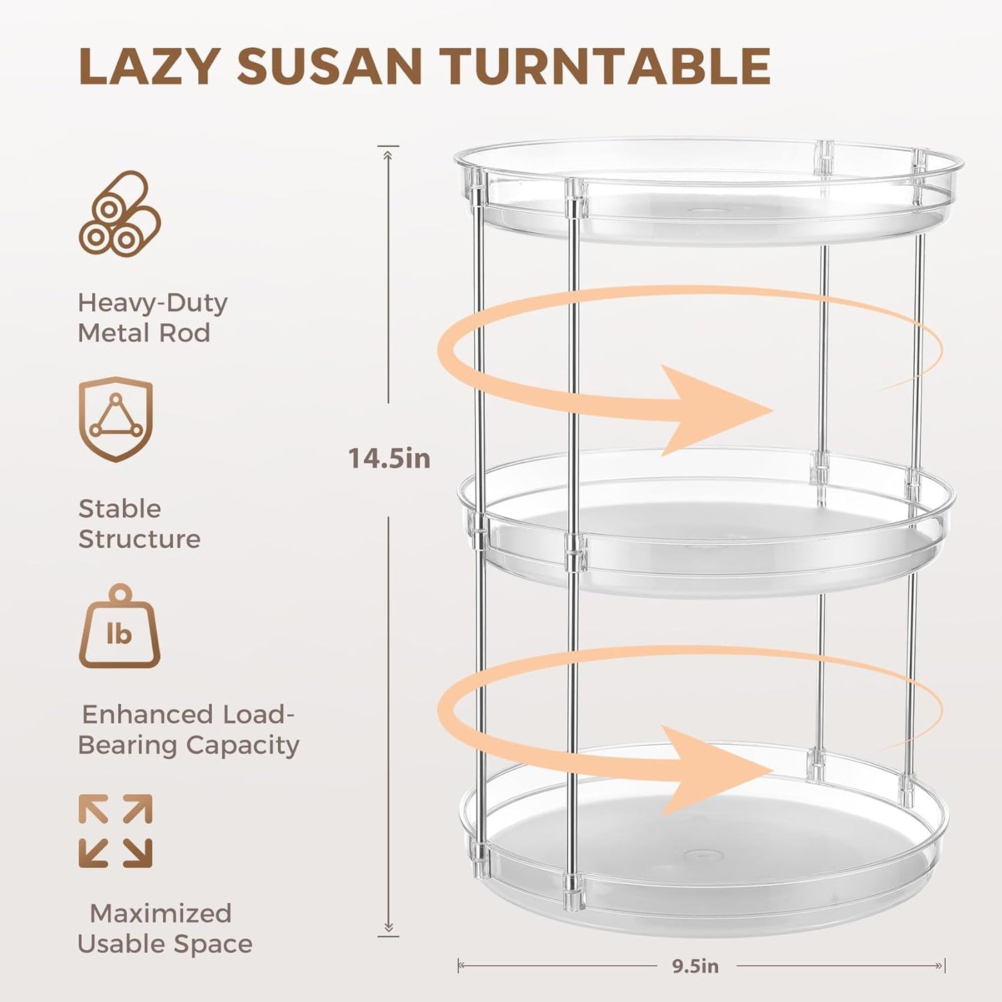 2 Pack 3 Tier Lazy Susan Organizer for Cabinet, Rotating Organizer for Kitchen Cabinet & Pantry, Spinning Turntable for Seasonings, Condiments, Vitamin Bottles, Countertop Organizer Carousel