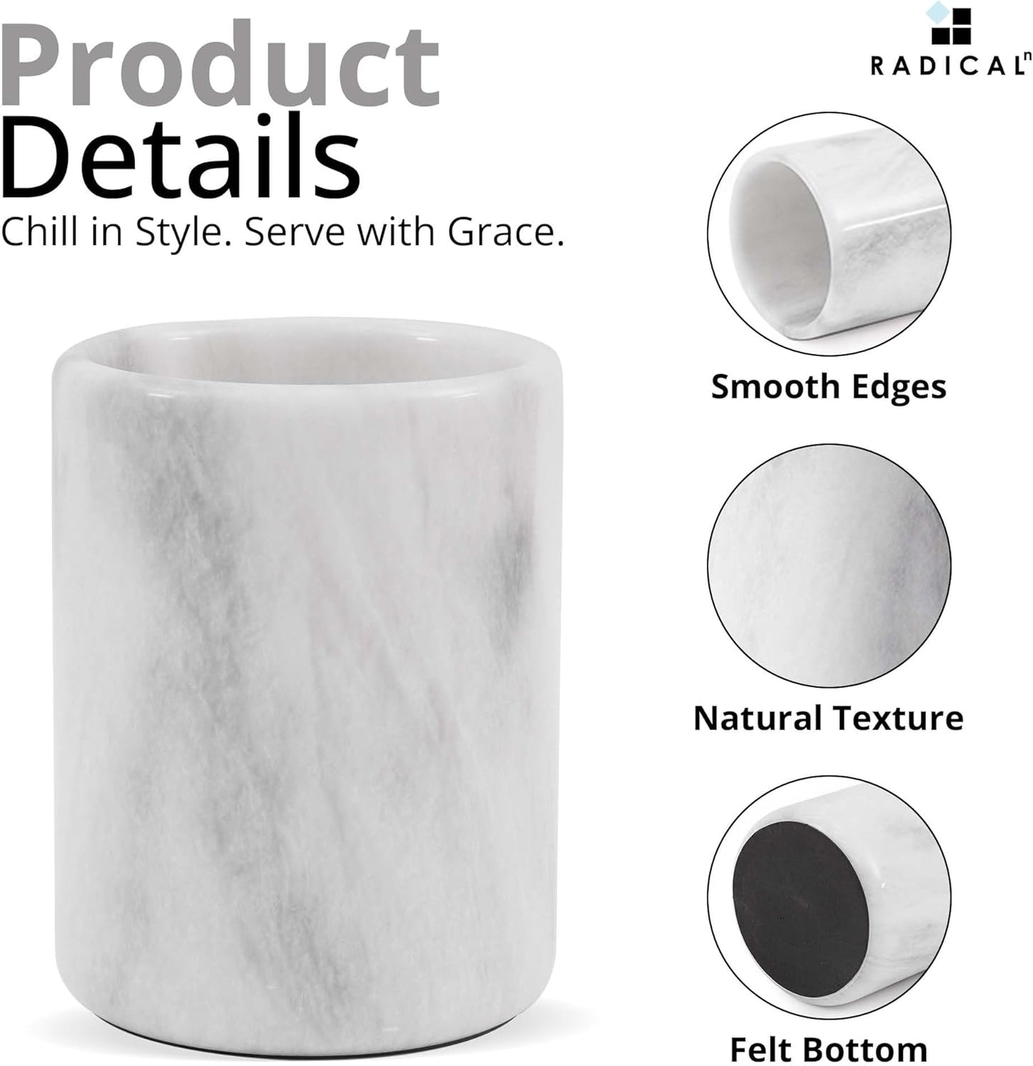 Radicaln Marble Wine Chiller 6.5" Inches White Handmade Insulated Cooler For Champagne - Wine Chiller & Beverage Coolers For Bar Accessories - Wine Bottle Cooler Holder for Christmas Decor