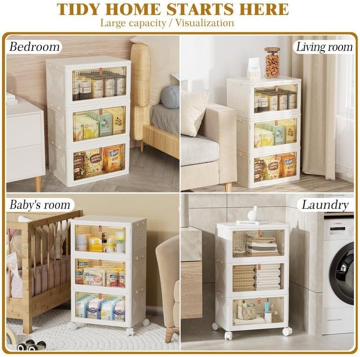 23Qt Plastic Storage Bins with Lids 3 Tier, Stackable for Storage, Boxes Lids, Containers, Multifunctional Folding Bedroom, Living Room, Study, Toy White