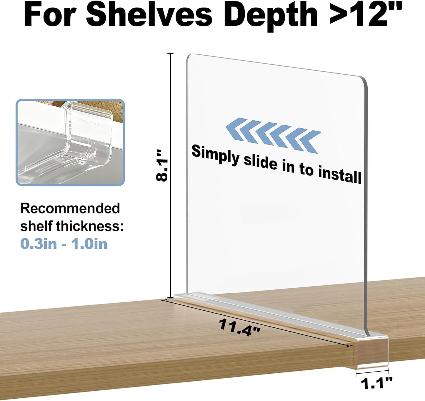Purse Organizer for Closet Shelf Dividers: 8-Pack Adjustable Clear Acrylic Bag Storage Organizer for Handbags, Sweaters, Towels, Jeans and Shoes on Wood Shelves