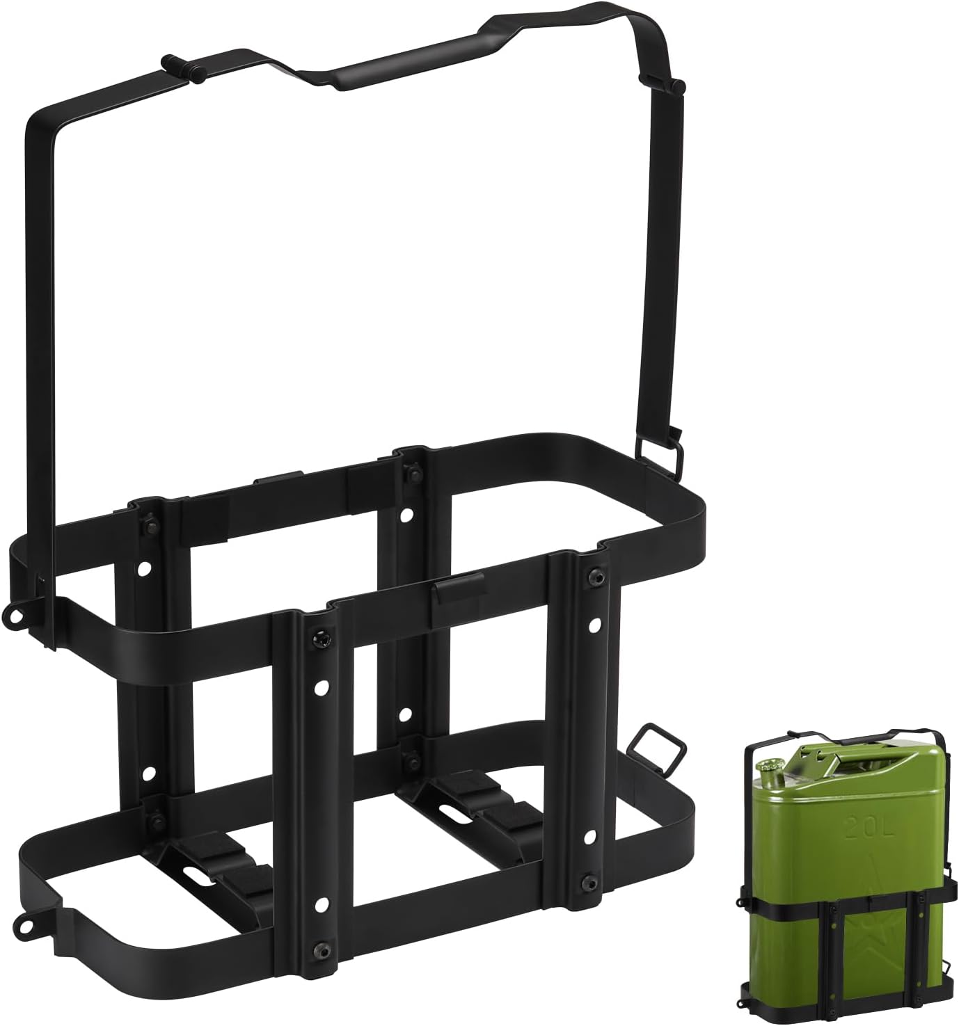 Mayouko Lockable Jerry Gas Can Holder Rack, 5 Gallon / 20 Liter Steel Jerry Can Mount Brackets, Metal Fuel & Gasolina Container, Detachable Carrier Mount, Only Holder Rack, Gas Can not Included