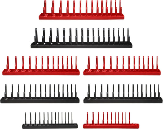 8PCS Socket Organizer Tray Set,SAE & Metric Socket Trays, 2PCS 1/4", 4PCS 3/8", 2PCS 1/2" Drive Deep and Shallow Socket Holders for Toolboxes (8pcs socket organizer）