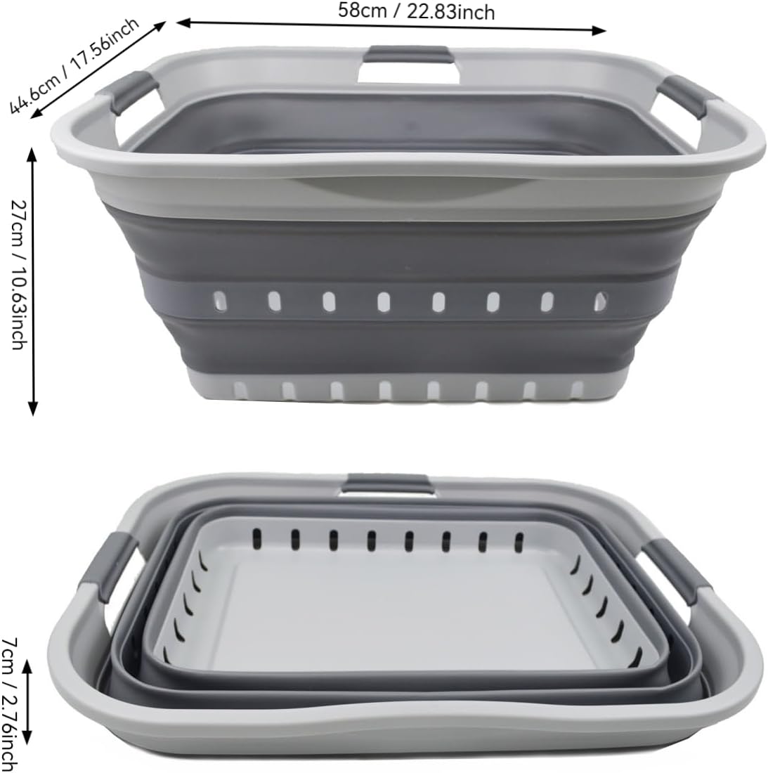 SAMMART 42L (11 gallon) Collapsible Plastic Laundry Basket - Foldable Pop Up Storage Container/Organizer - Portable Washing Tub - Space Saving Hamper/Basket (Grey/Dark Grey)