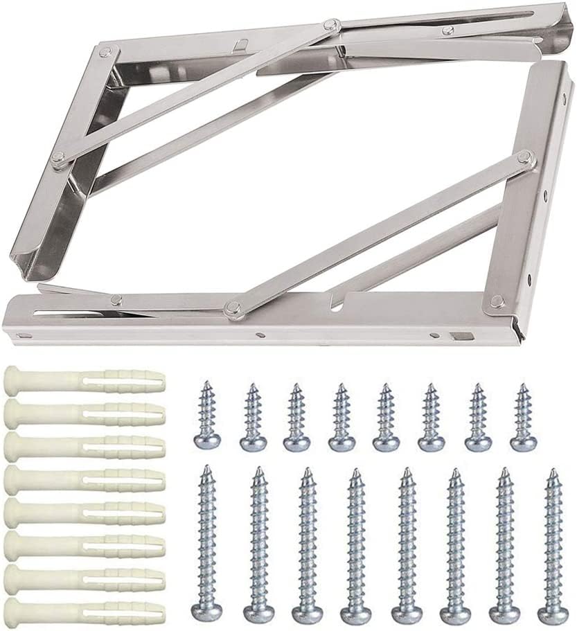 Folding Shelf Brackets, Max Load 300 lb, Heavy Duty Stainless Steel Collapsible Wall Mounted Shelf Brackets for Table, Space Saving DIY Bracket, Pack of 2 (2, 22 Inch)