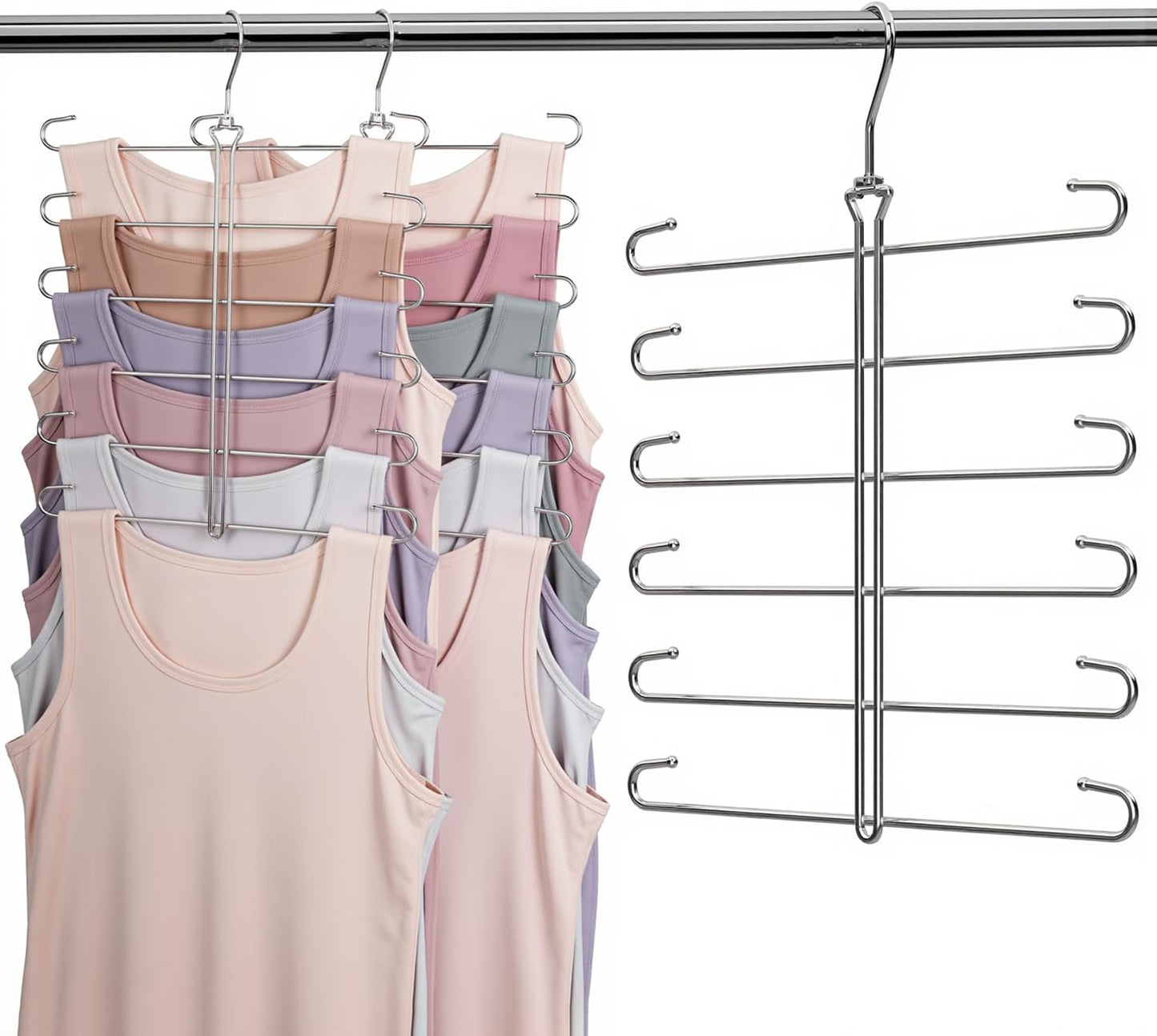 Tank Top Hanger 2 Pack Bra Hangers for Closet Organizer,6 Tiers Metal Space Saving Hanger with 360 Degree Hook,Mult Function Closet Organization for Vest,Tank TOP,Yoga Pants,Scarves
