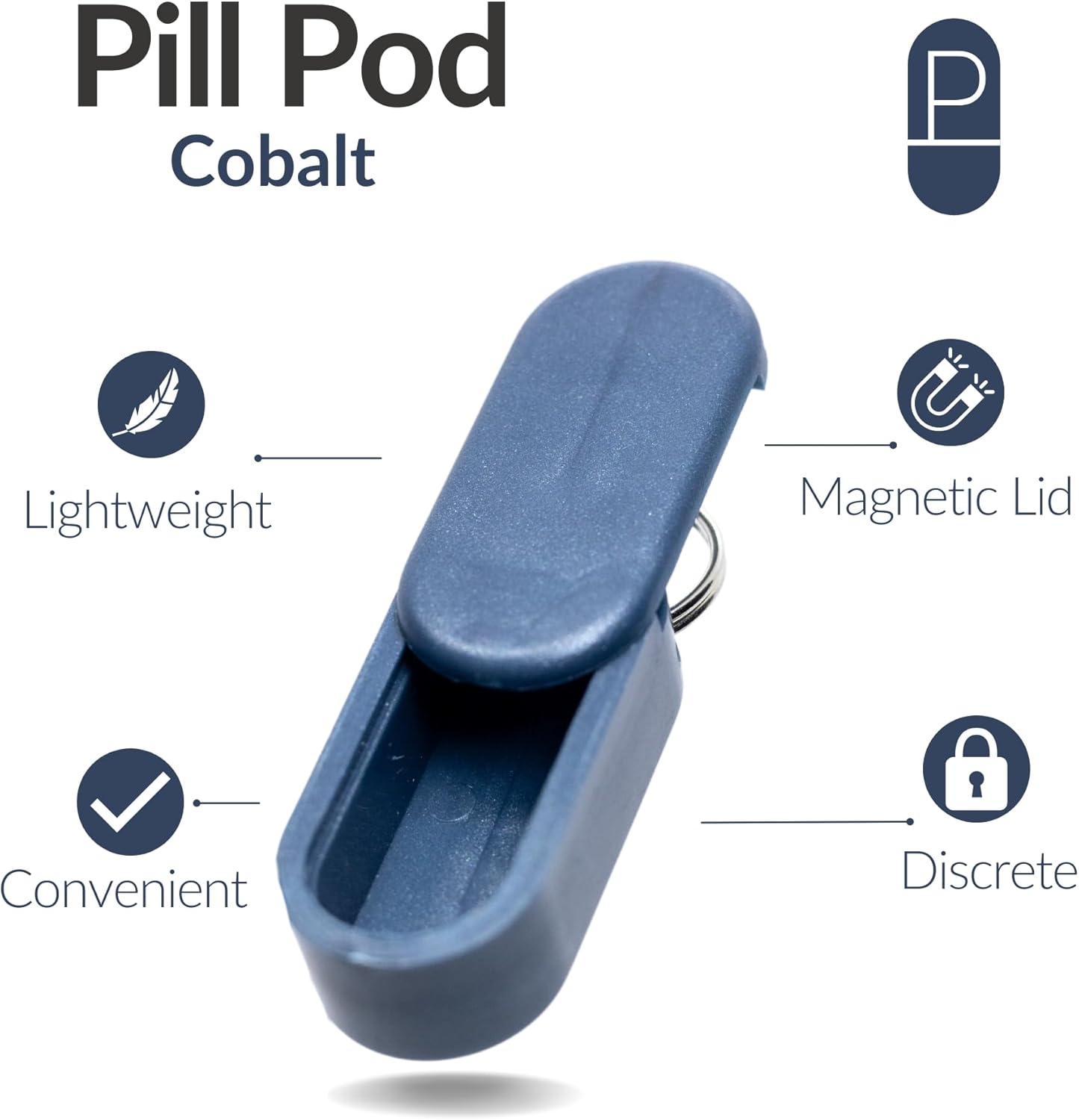 Magnetic Keychain Pill Holder - Compact, Durable, Lightweight with Sleek Minimalist Design - Secure, Discrete, Portable Pill Holder Keychain for Everyday Use (Cobalt)