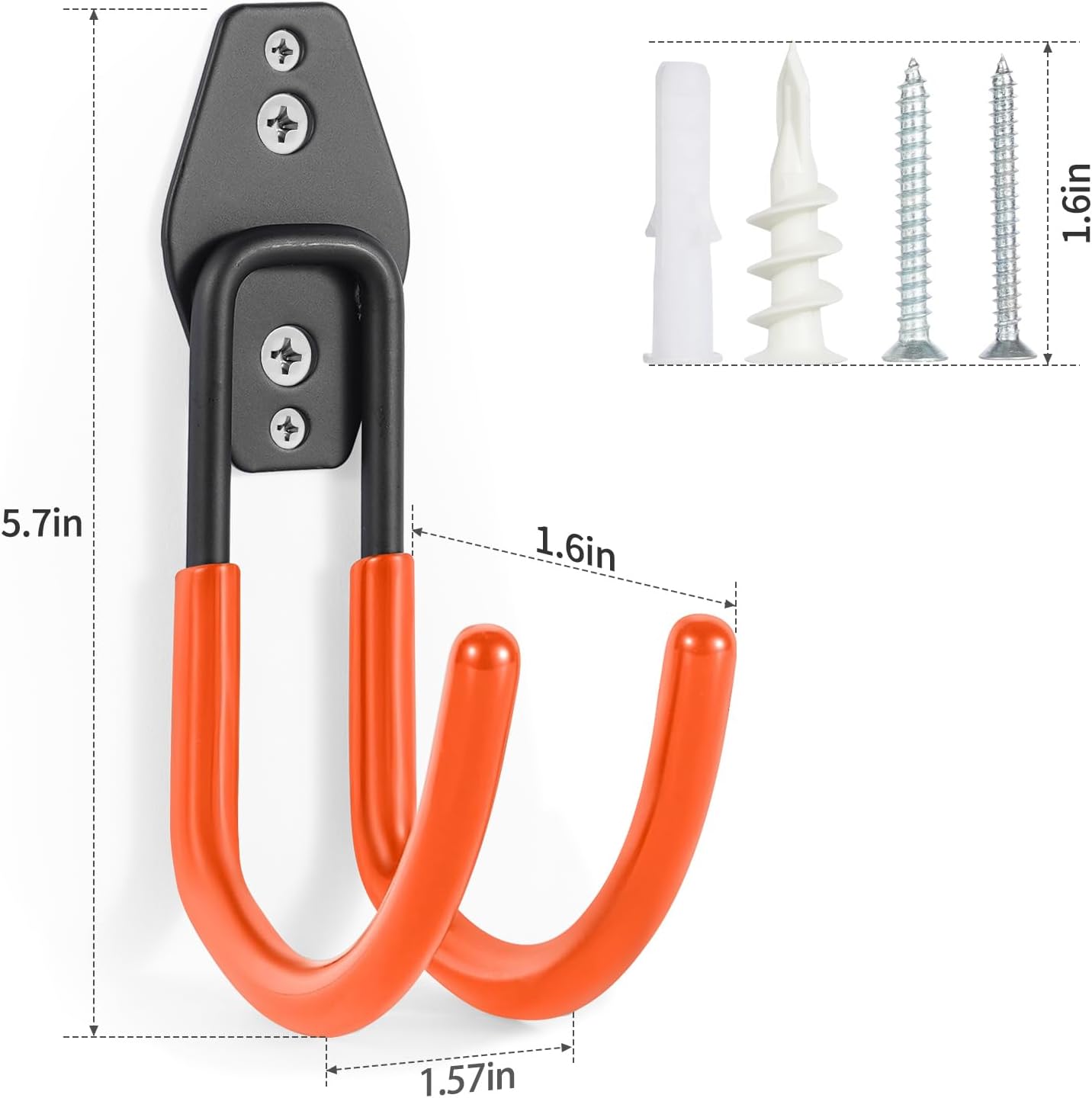 Heavy Duty Hose Hook, Garage Storage Utility Hooks, Garden Hose Hooks with Coating, Wall Mount Hooks for Bikes, Tools, Ladders, Cables, and Outdoor Equipment, Orange