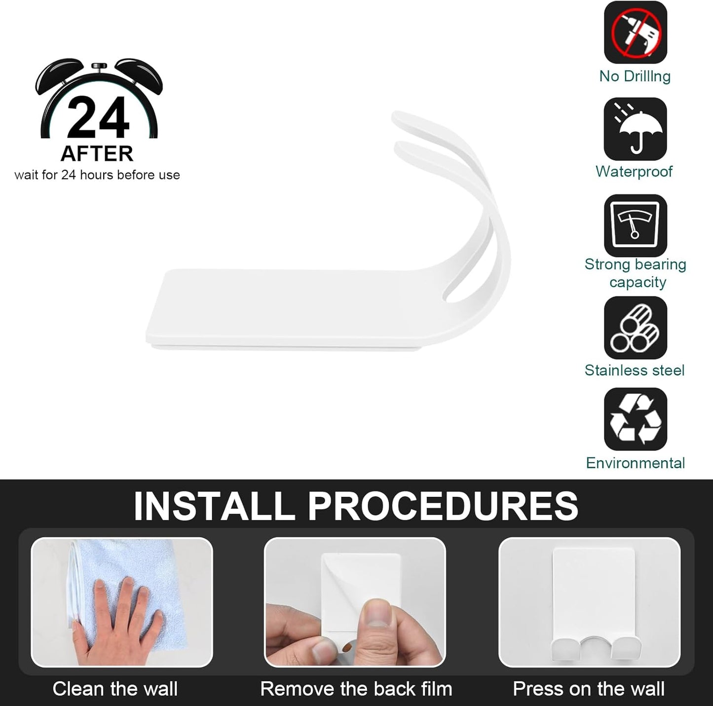 CGBE 4 Pack Shower Hooks - Self Adhesive Shaver Holder Hanger for Bathroom, Damage Free Wall Hooks for Razor, Loofah Sponge - White