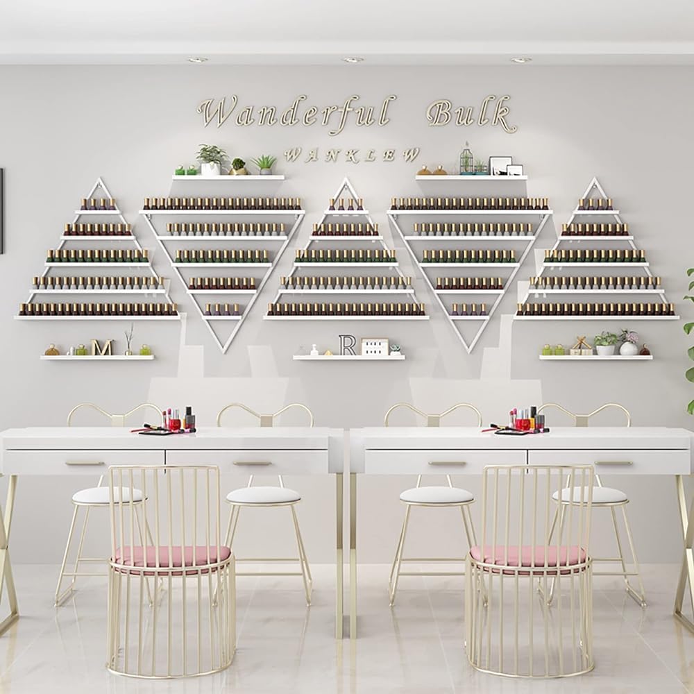 Wall Mounted Shelf Nail Polish Bottle Display Rack, Triangular Essential Oil Perfume Storage Rack, Multifunctional Hanging Salon/Beauty/Nail Shop Organizer Perfume Holder(Size:10,Color:White)