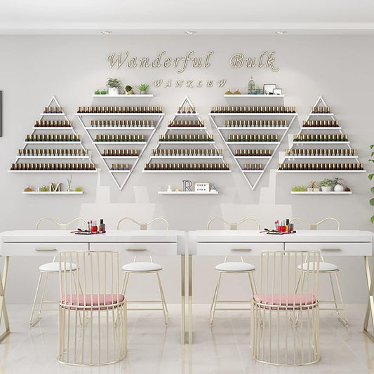 Wall Mounted Shelf Nail Polish Bottle Display Rack, Triangular Essential Oil Perfume Storage Rack, Multifunctional Hanging Salon/Beauty/Nail Shop Organizer Perfume Holder(Size:10,Color:White)