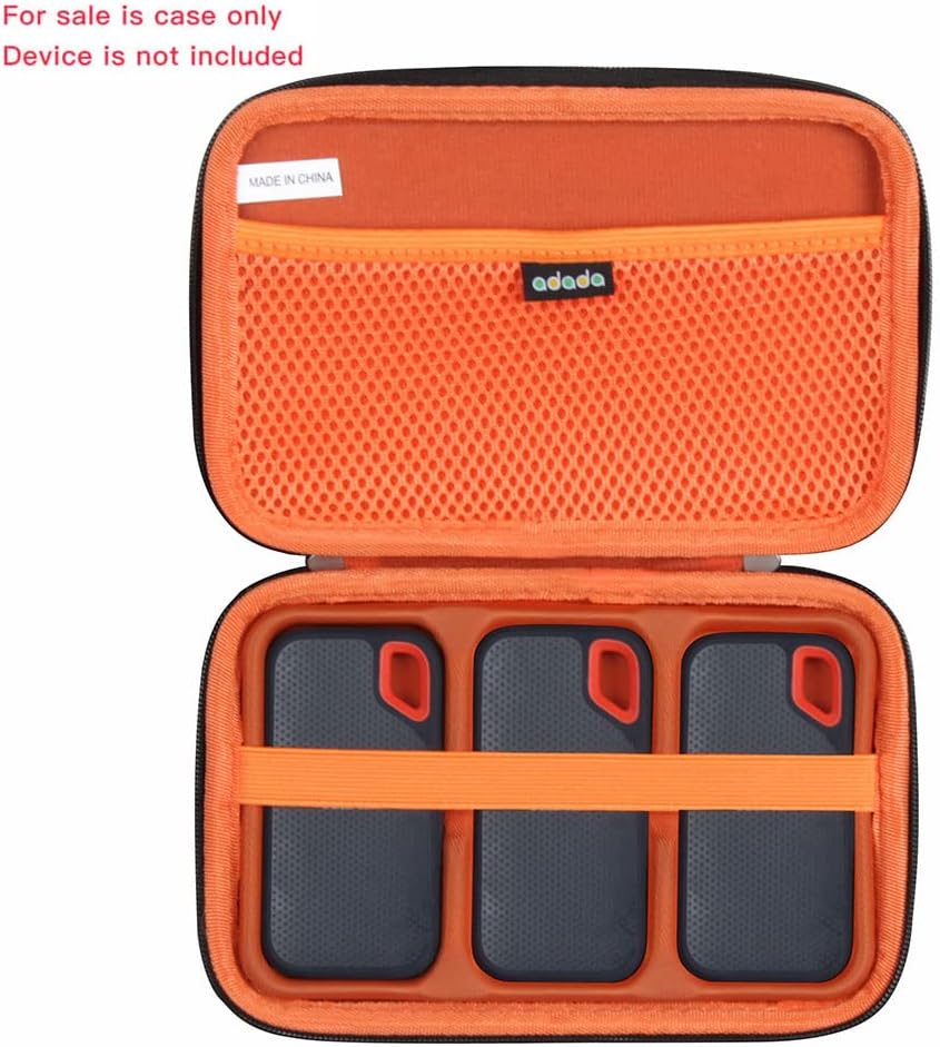 Adada Hard Case for SanDisk 500GB / 250GB / 1TB / 2TB Extreme Portable SSD (Black+Orange, Case for 3 Hard Drives)