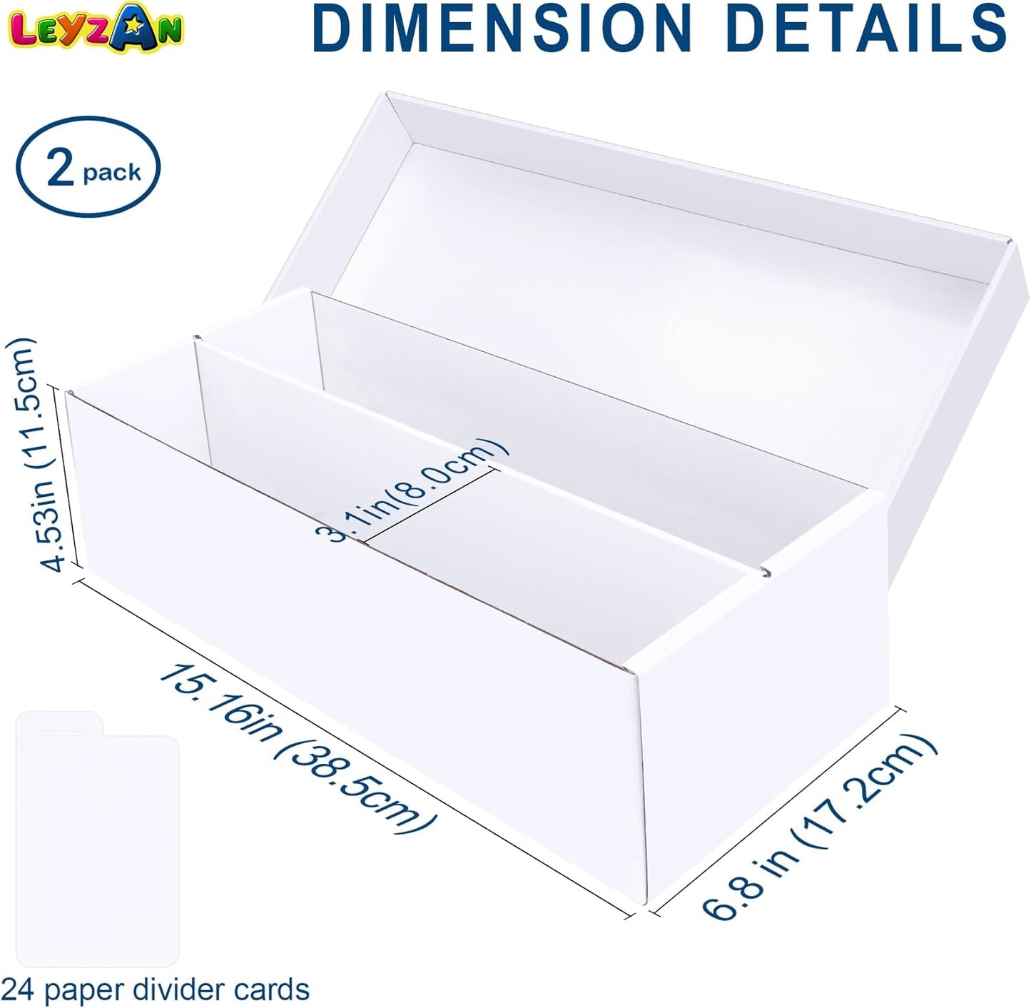 Trading Card Storage Box 2 Pack–1600 Count Cardboard Organizer with Dividers for MTG, TCG, Sports, Toploader