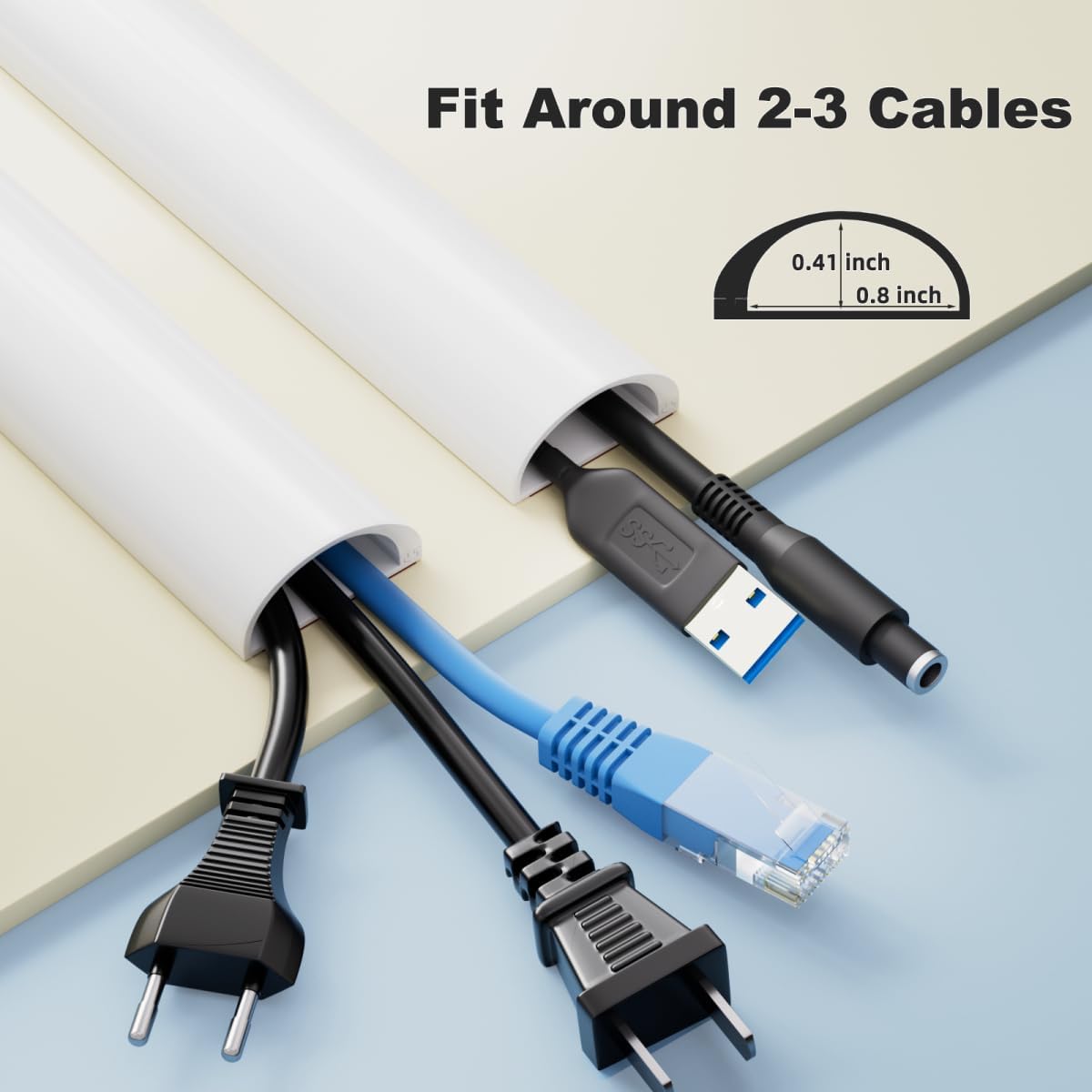 118" Side Buckle Cable Hider Cords,Extension Cord Covers for Wires On Wall,Adhesive Cord Hider for Wall Mount Tv, Wire Channel for Cable Concealer,Cable Raceway Home & Office,White, W 1.08"× H 0.6"