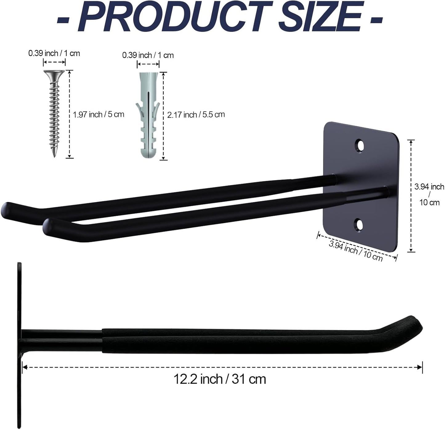 Large Garage Hooks Heavy Duty - 4 Pack 12.2" Long Garage Storage Utility Hooks, Wall Mount Ladder Hanger, Garage Organizer for Hanging Tool, Chairs, Hoses, Garden Tool, Bulk Items, Ropes, etc.