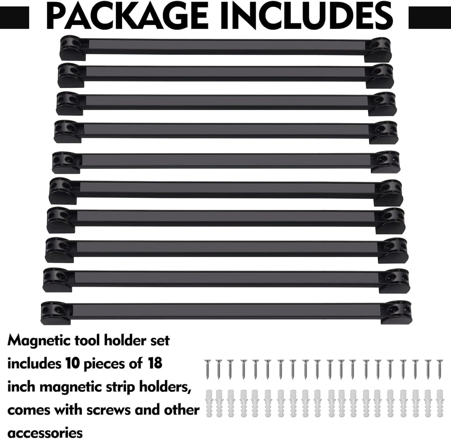 18" Magnetic Tool Holder, 10 Packs Magnetic Storage Strips Magnet Bar PVC Coated for Garage Tool Organizer Mounted Hanging Strip,Heavy Duty of Holder Easy to Install