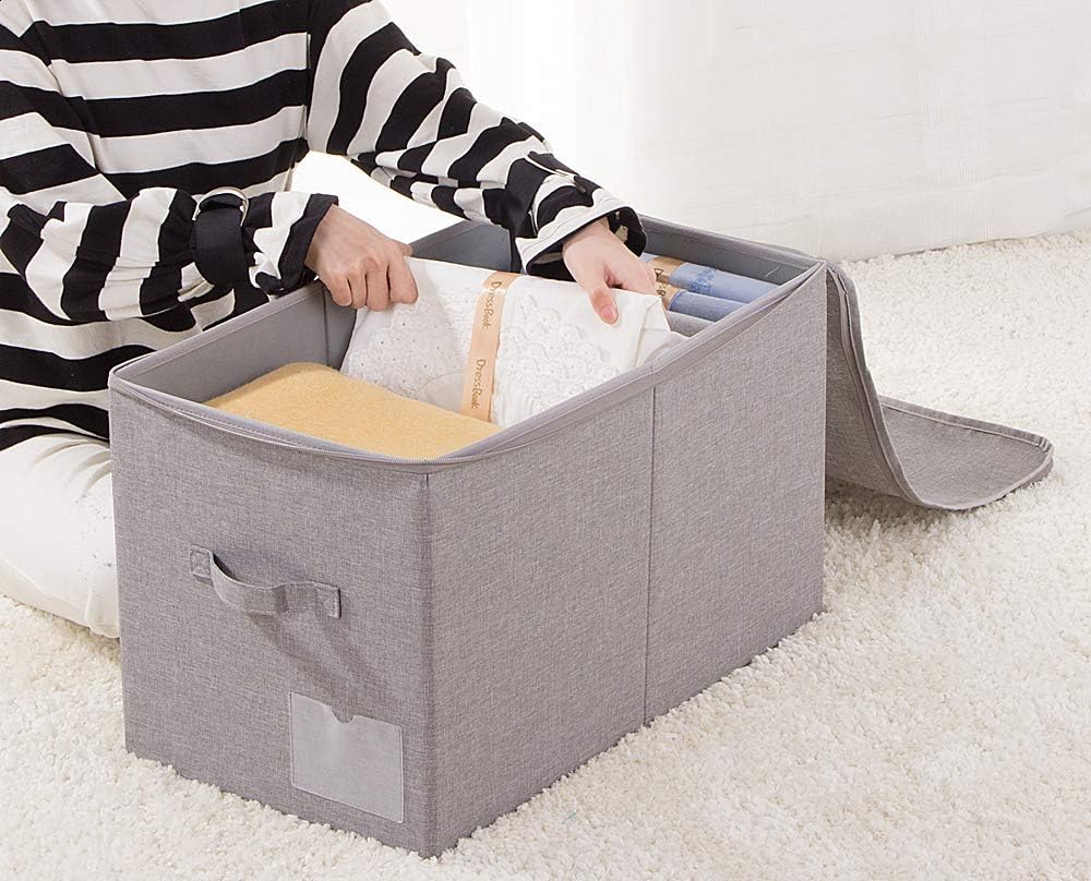 Pack of 2, Folding Clothing Wardrobe Storage Bins with Dust-proof Lid, Large 60L Storage Baskets for Bedroom Closet, Wardrobe Organizer, Such as Sweaters, Down Jackets, Blankets, Black Gray