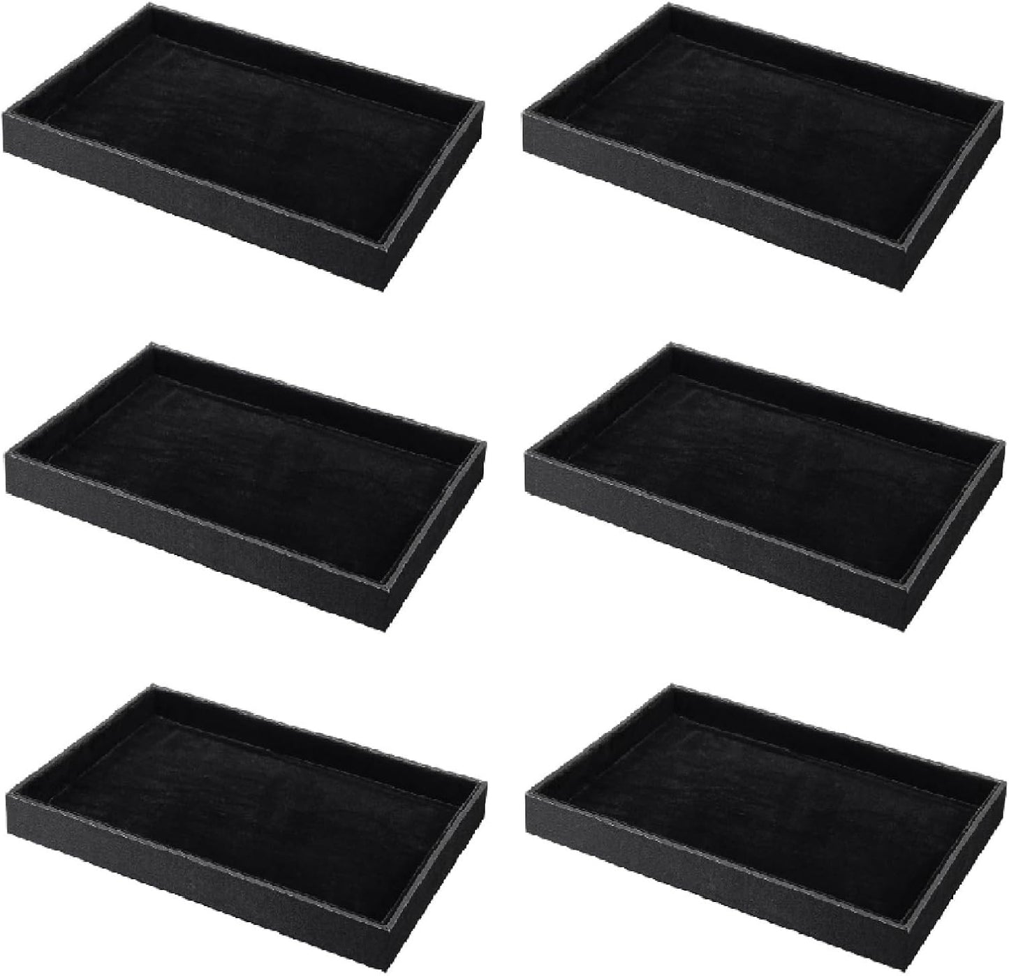 Quelay 6 Pcs Velvet Stackable Jewelry Tray Showcase Display, Jewelry Organizer Tray Bracelet Ring Earring Necklace Organizer Empty Plate for Drawers Countertop (Black)