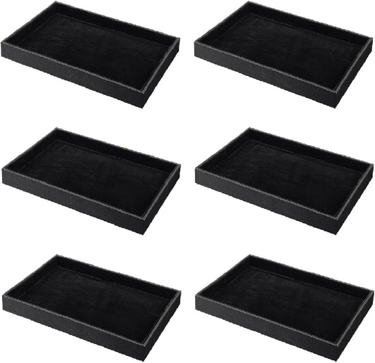 Quelay 6 Pcs Velvet Stackable Jewelry Tray Showcase Display, Jewelry Organizer Tray Bracelet Ring Earring Necklace Organizer Empty Plate for Drawers Countertop (Black)