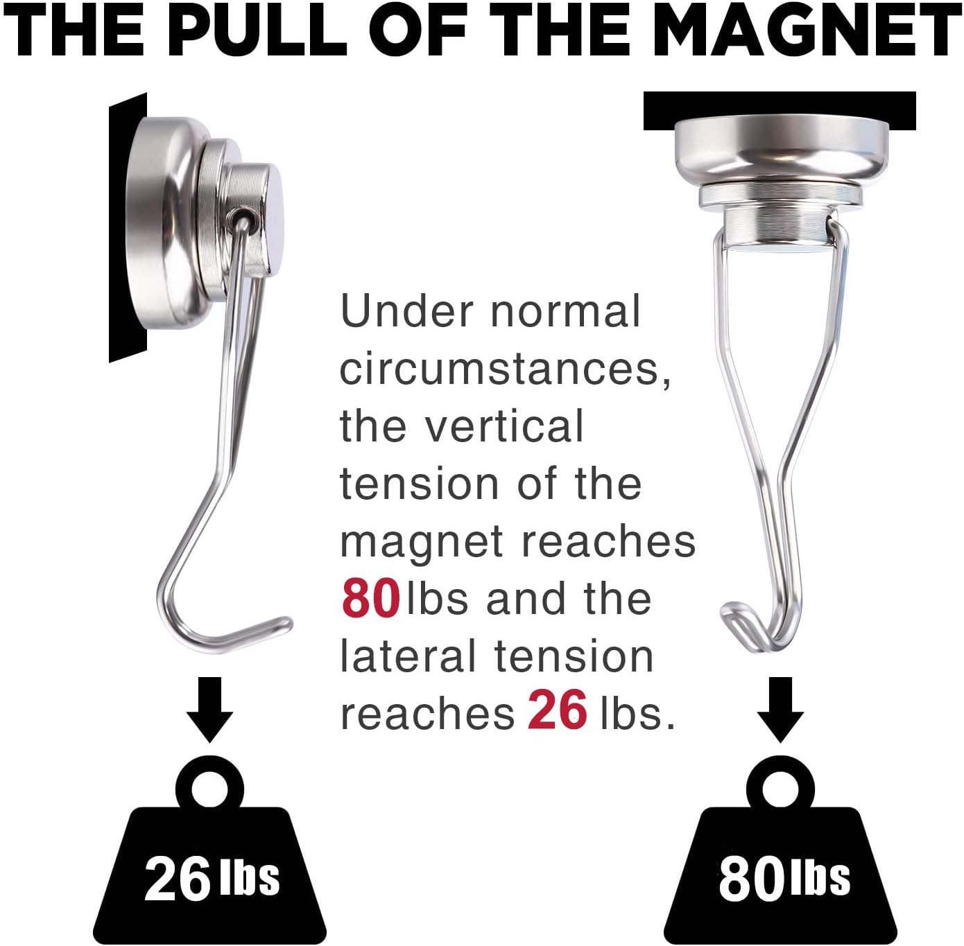 MIKEDE Magnetic Hooks Heavy Duty, 60 lb+ Strong Swivel Swing Neodymium Magnetic Hooks for Hanging, Strong Magnet Hanger for Cruise Cabins, Locker, Toolbox, Home, Kitchen - Pack of 10