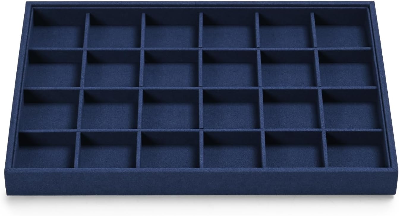 24 Grids Jewelry Tray Earring Organizer Tray Microfiber Jewelry Display Tray Ring Earrings Holder Trays Jewelry Drawer Organizer for Ring Earrings Holder Storage Display Tray